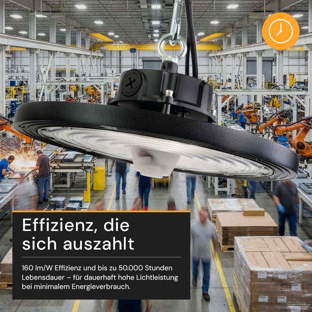 ENOVALITE LED-HighBay-Leuchte, UFO, 120...200 W, CCT, EEK: C, 19200...32000 lm, dimmbar, schwarz