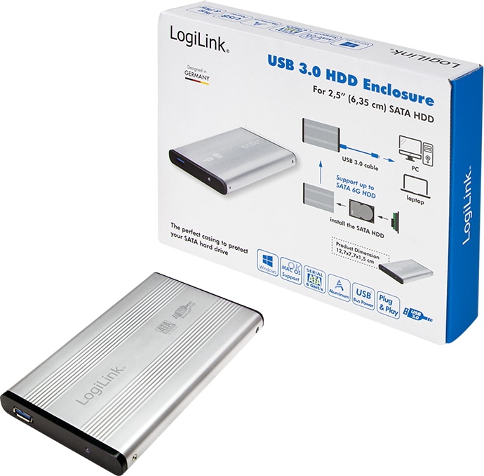 LOGILINK Festplatten-Gehäuse, 6,35 cm (2,5"), USB 3.0/SATA, silber LOGILINK Festplatten-Gehäuse, 6,35 cm (2,5"), USB 3.0/SATA, silber