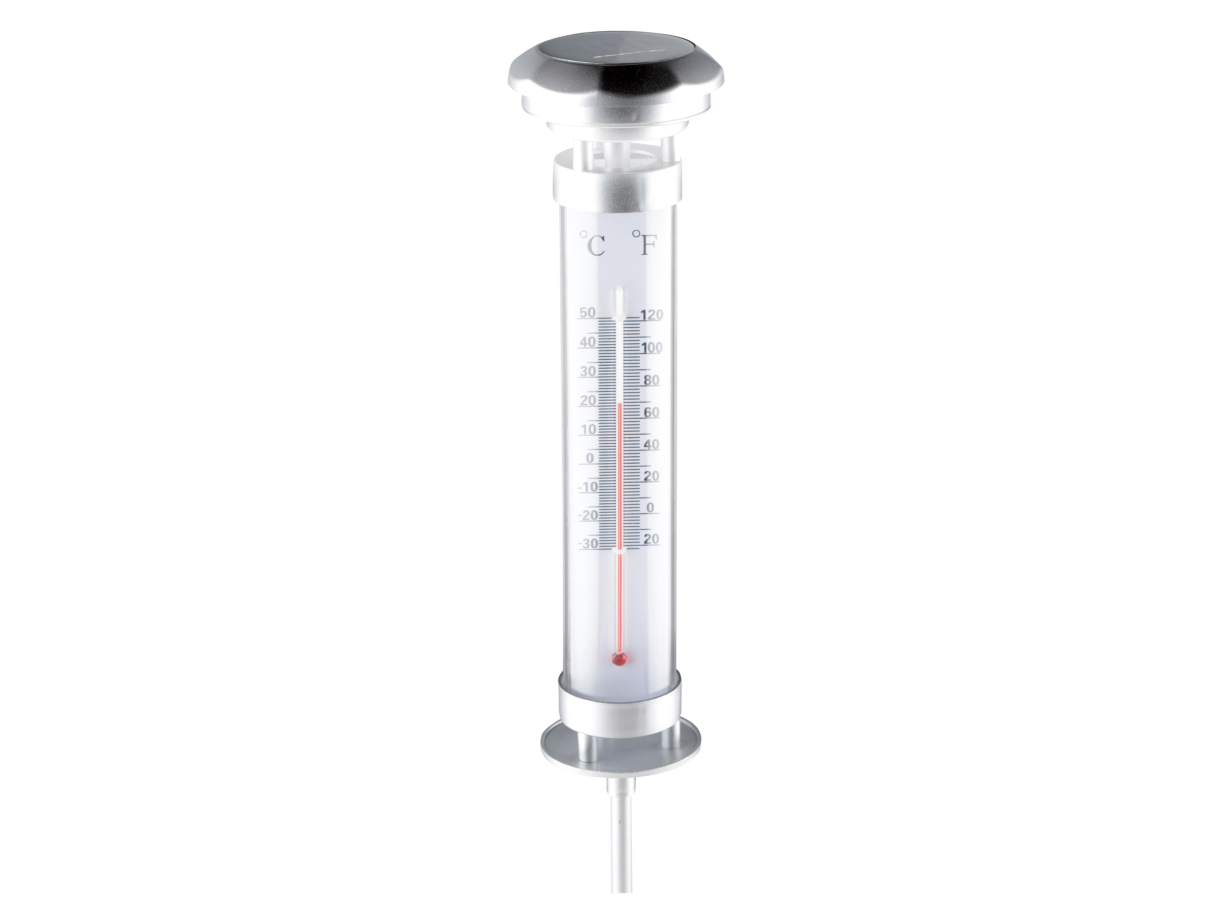 GRUNDIG Gartenthermometer mit Solarlampe, silber GRUNDIG Gartenthermometer mit Solarlampe, silber
