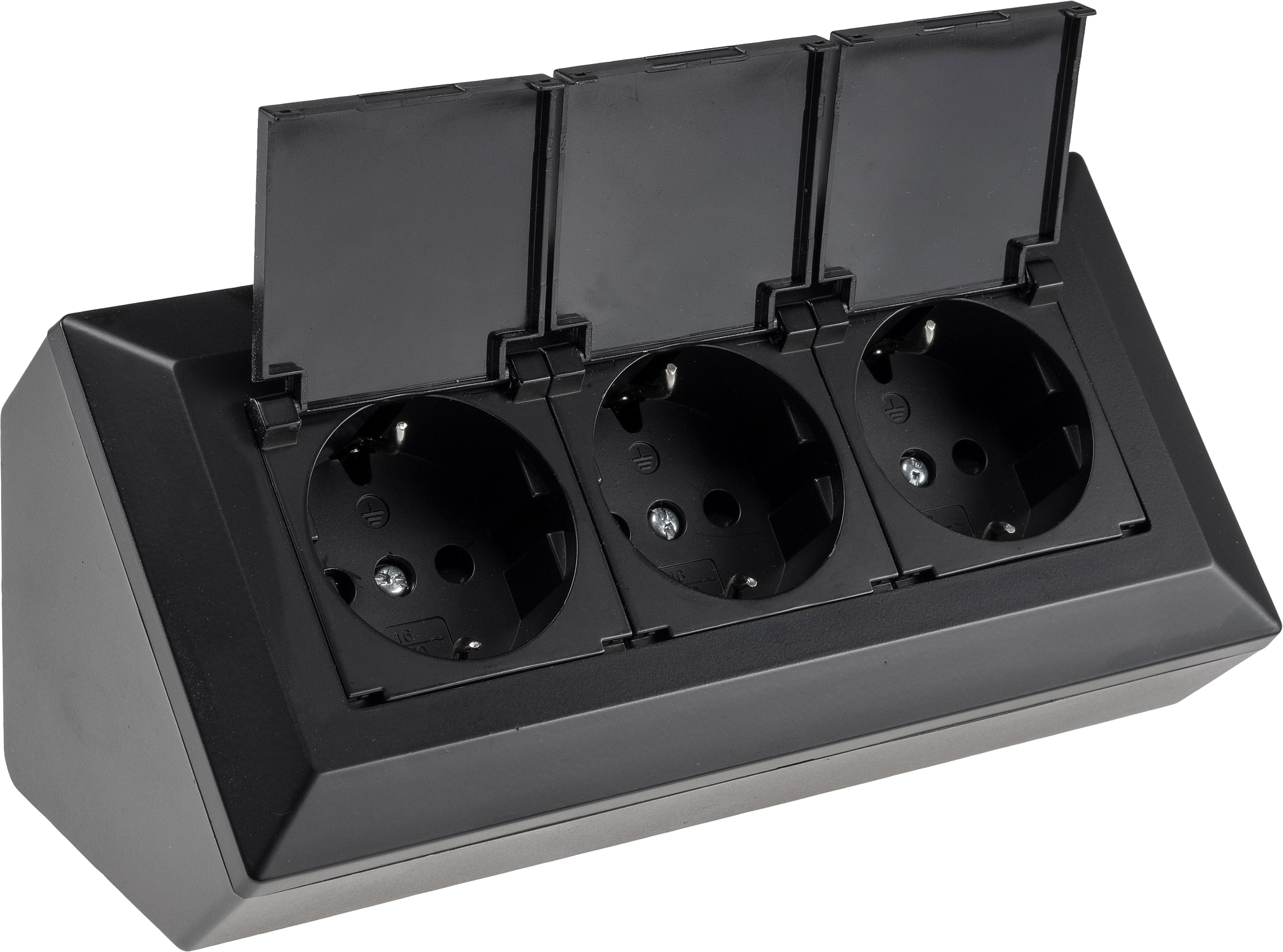 CHILITEC Steckdosenblock 23933, 3-fach, mit Schutzklappen, 250V/16A, schwarz