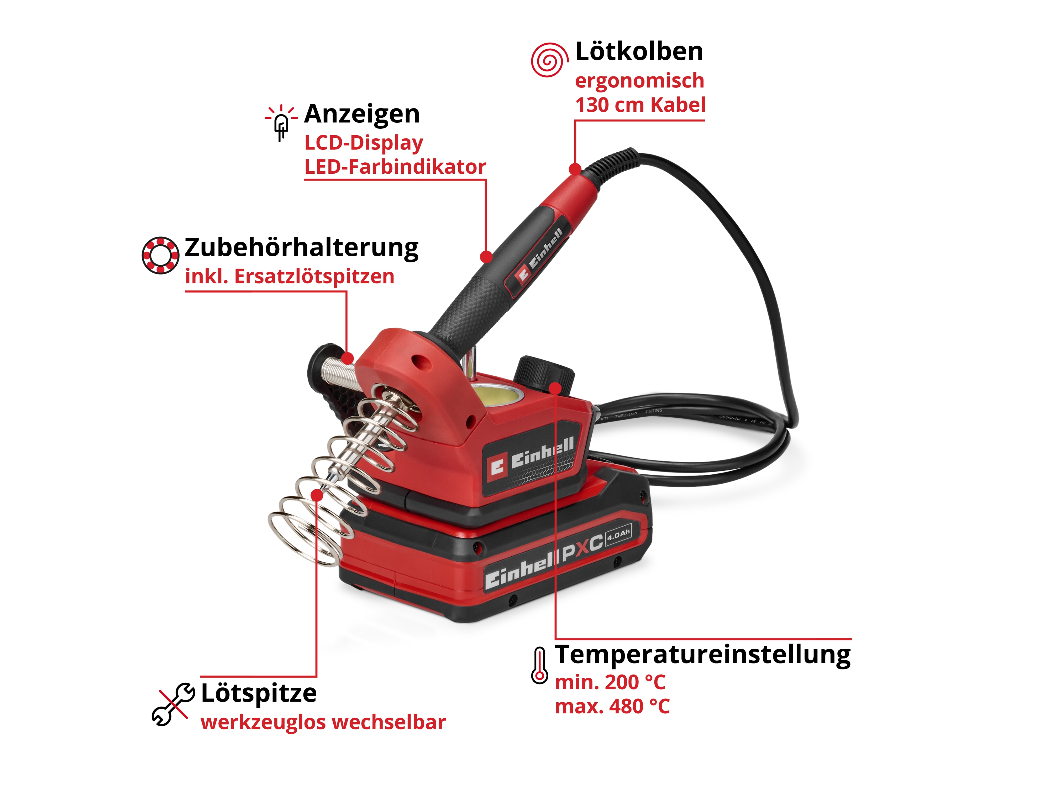 EINHELL Akku-Lötkolben TE-SI 18/480 Li E, 4520400, Solo