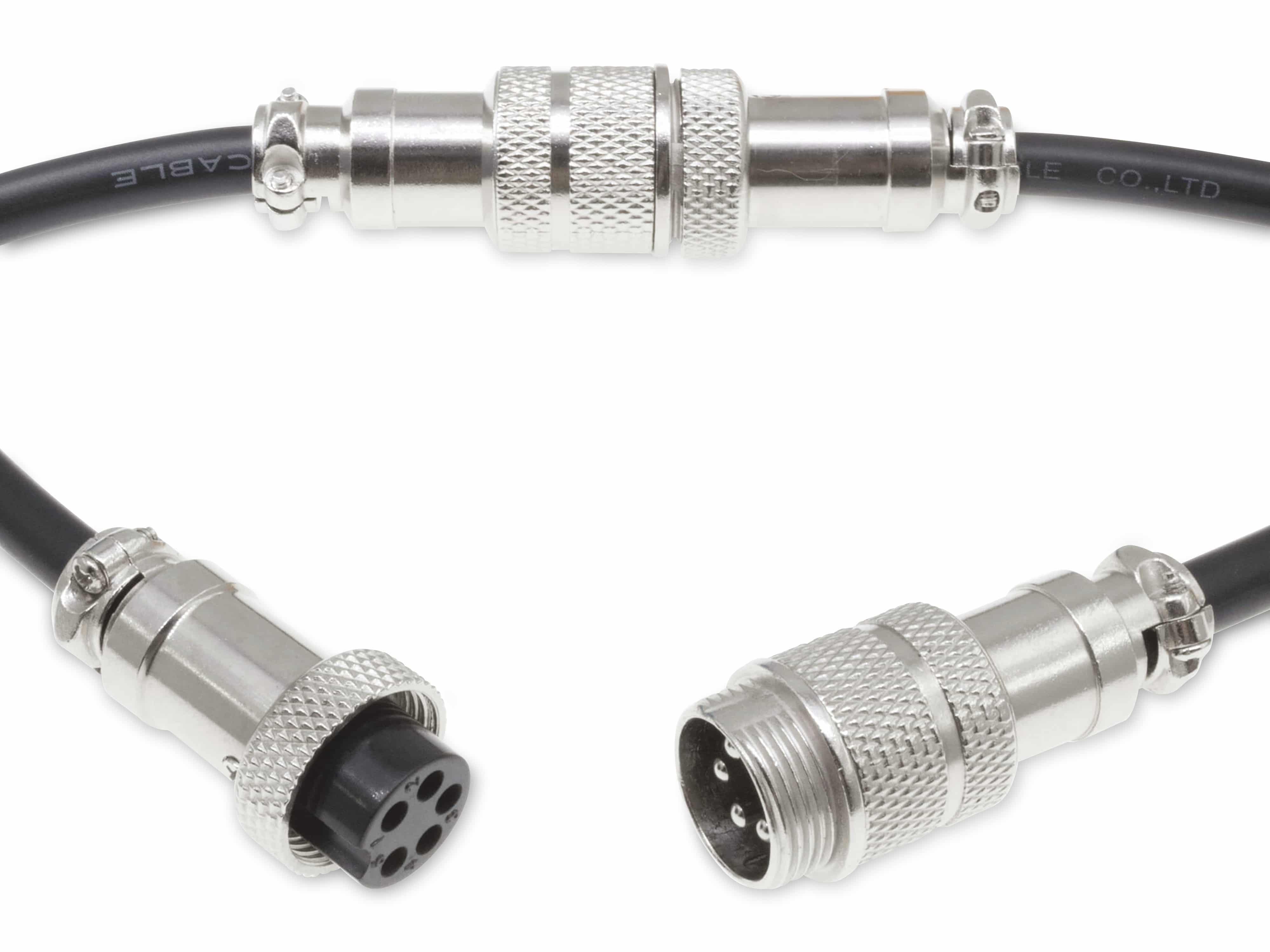 Rundsteckverbinder, 5-polig, 60V, 5A, Lötanschluss, IP55, wire to wire, 1 Stecker + 1 Buchse Rundsteckverbinder, 5-polig, 60V, 5A, Lötanschluss, IP55, wire to wire, 1 Stecker + 1 Buchse