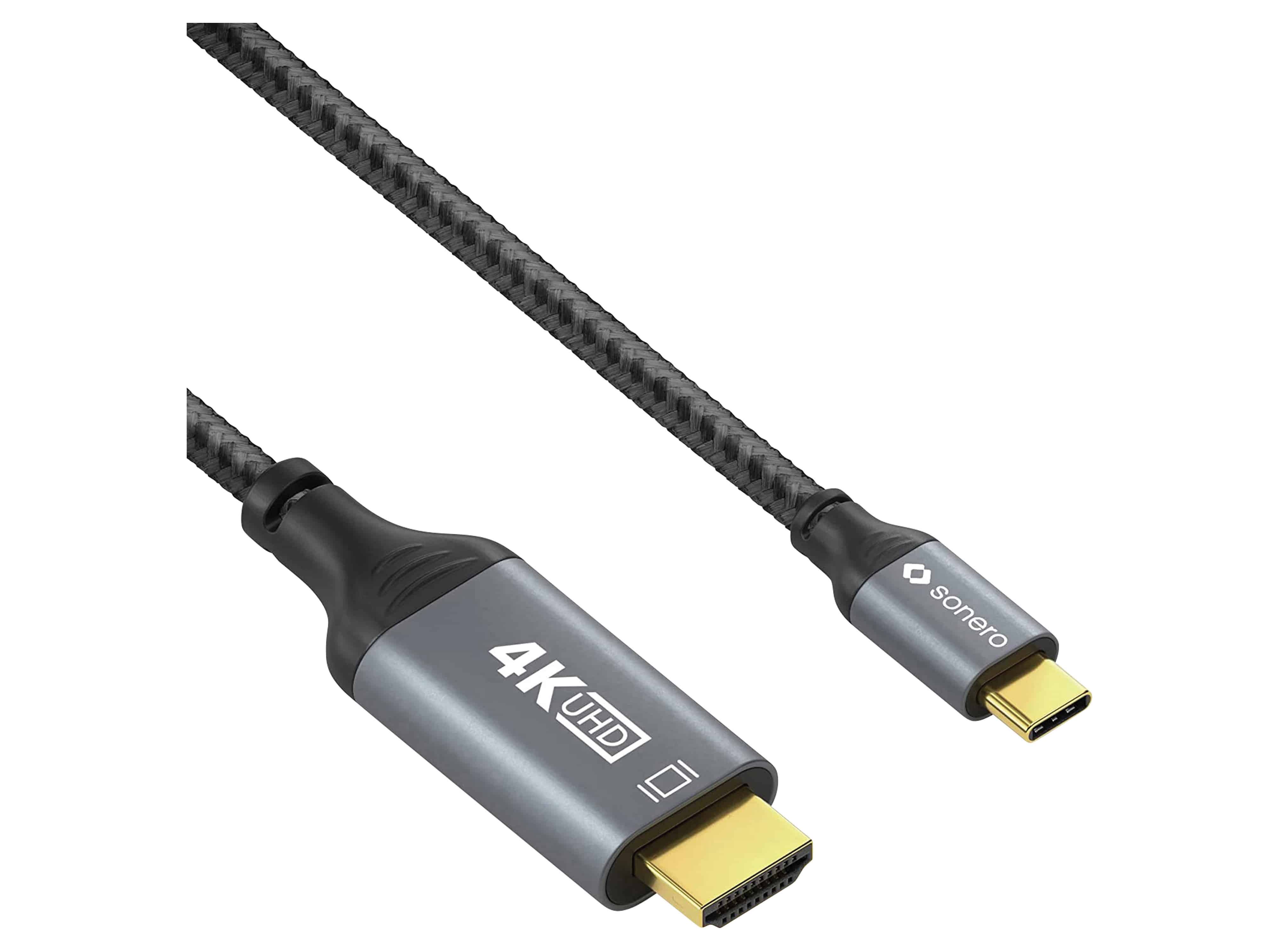 SONERO USB-C/HDMI-Kabel, 4K60, 18Gbps, Stecker/Stecker, grau/schwarz, 1 m