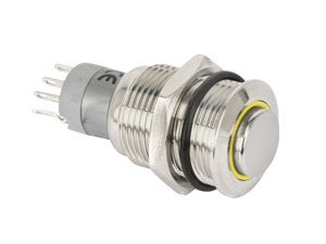 Metall-Einbaudruckschalter mit LED-Beleuchtung, gelb Metall-Einbaudruckschalter mit LED-Beleuchtung, gelb