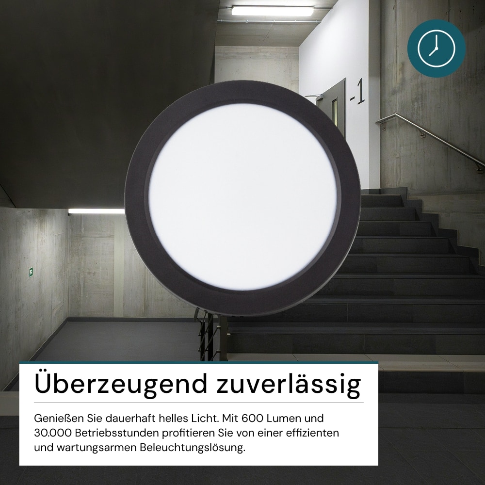 LUXULA LED-Deckenleuchte, 6W, EEK: F, 600lm, CCT, IP44, rund, schwarz