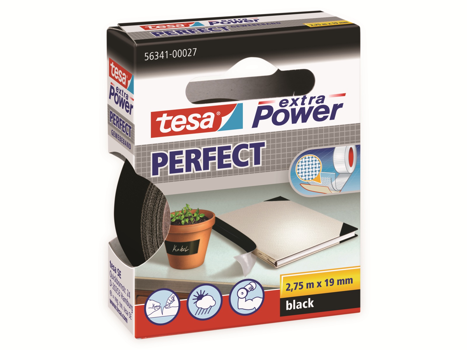 TESA extra Power® Perfect Gewebeband, schwarz, 2,75m:19mm, 56341-00027-03