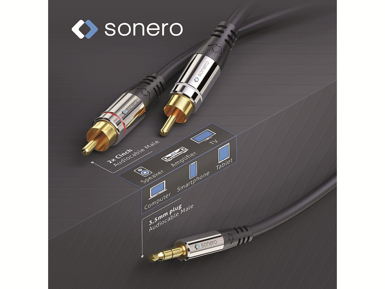 SONERO Audio-Adapterkabel, Klinke/Cinch, 3,5 mm, Stereo, 12,5 m, schwarz SONERO Audio-Adapterkabel, Klinke/Cinch, 3,5 mm, Stereo, 12,5 m, schwarz