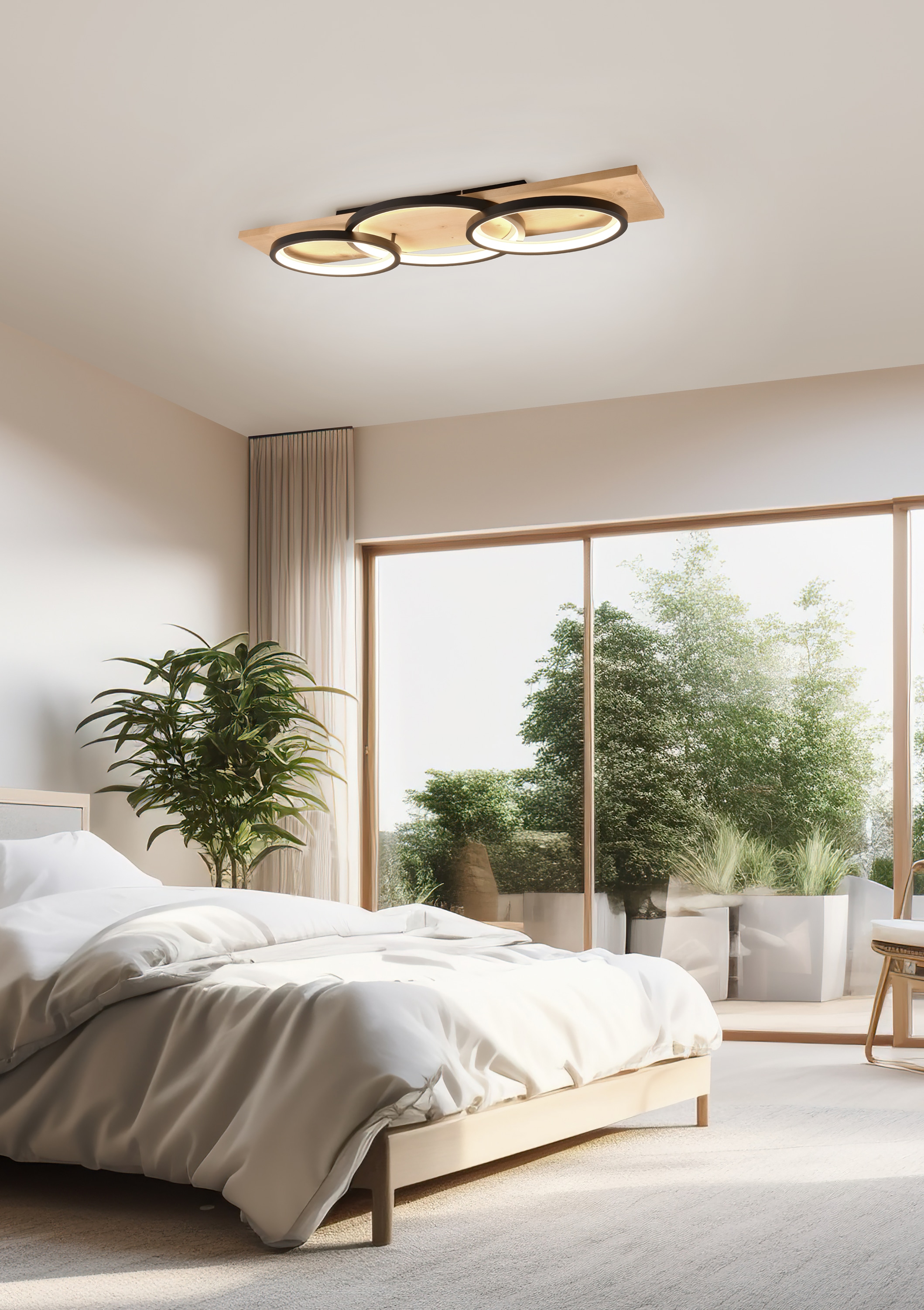 TRIO LED-Deckenleuchte 641110332 schwarz / Holz, 40 W, 4700 lm, 3000 K, Switch Dimmer TRIO LED-Deckenleuchte 641110332 schwarz / Holz, 40 W, 4700 lm, 3000 K, Switch Dimmer