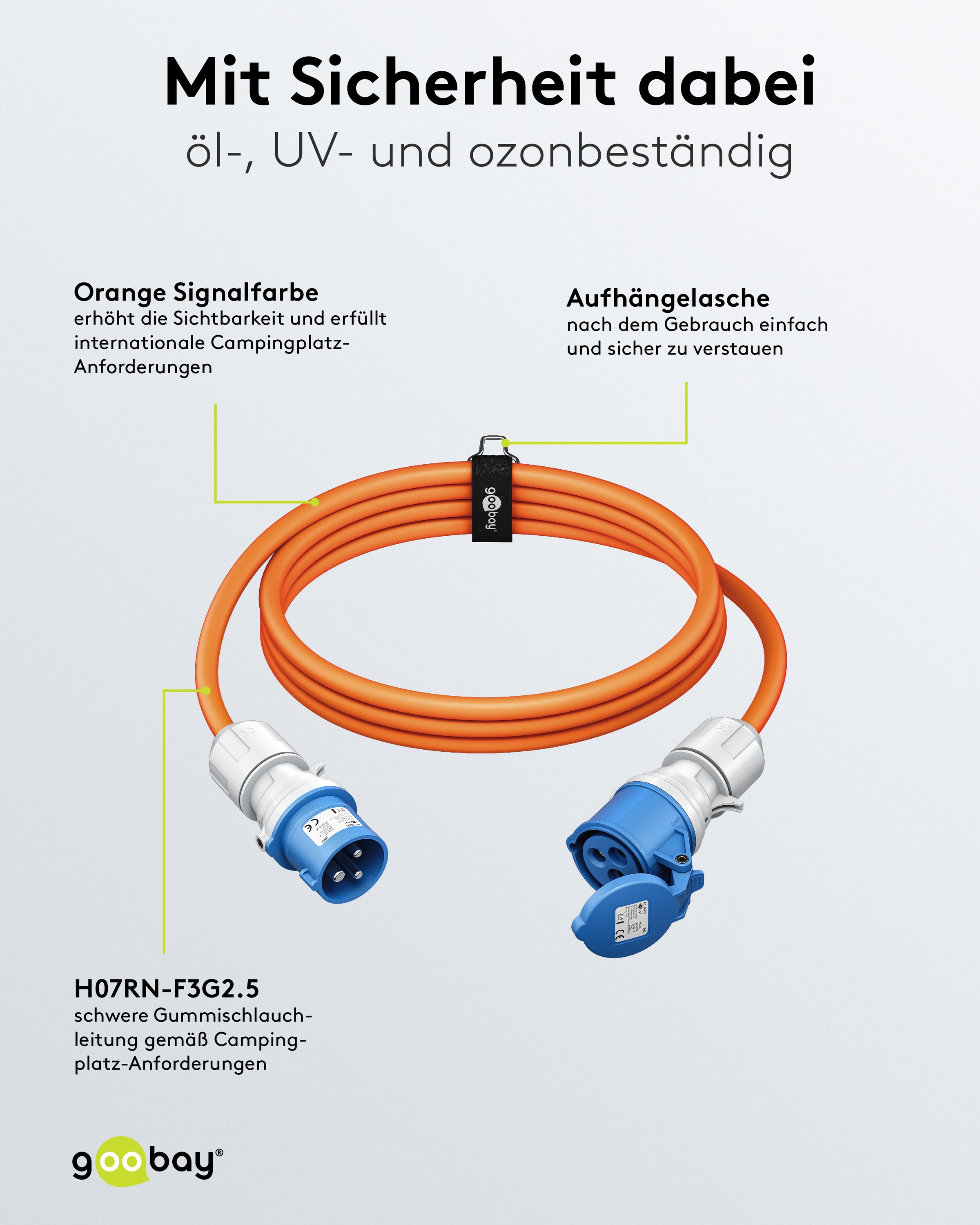 GOOBAY CEE-Verlängerung 76229, 10 m, 2,5mm², 16A/230V, orange