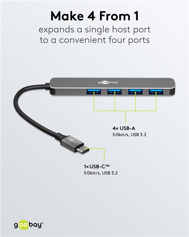 GOOBAY USB3.2 Hub 79157 Slim 4 Port USB-C auf USB-A 5 Gbit/s