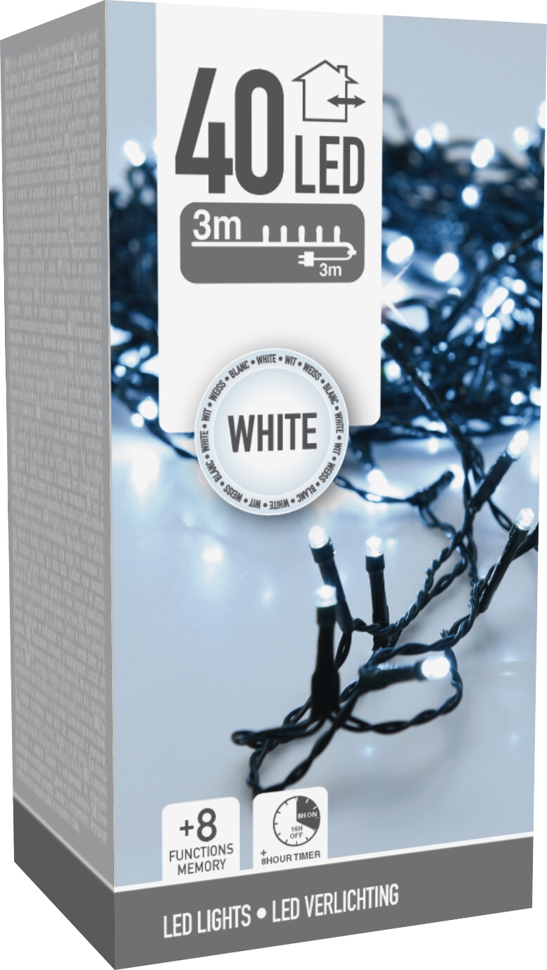 KOOPMAN LED-Lichterkette kaltweiß, 40 LEDs, Grünes Kabel, Innen/Außen, 6m