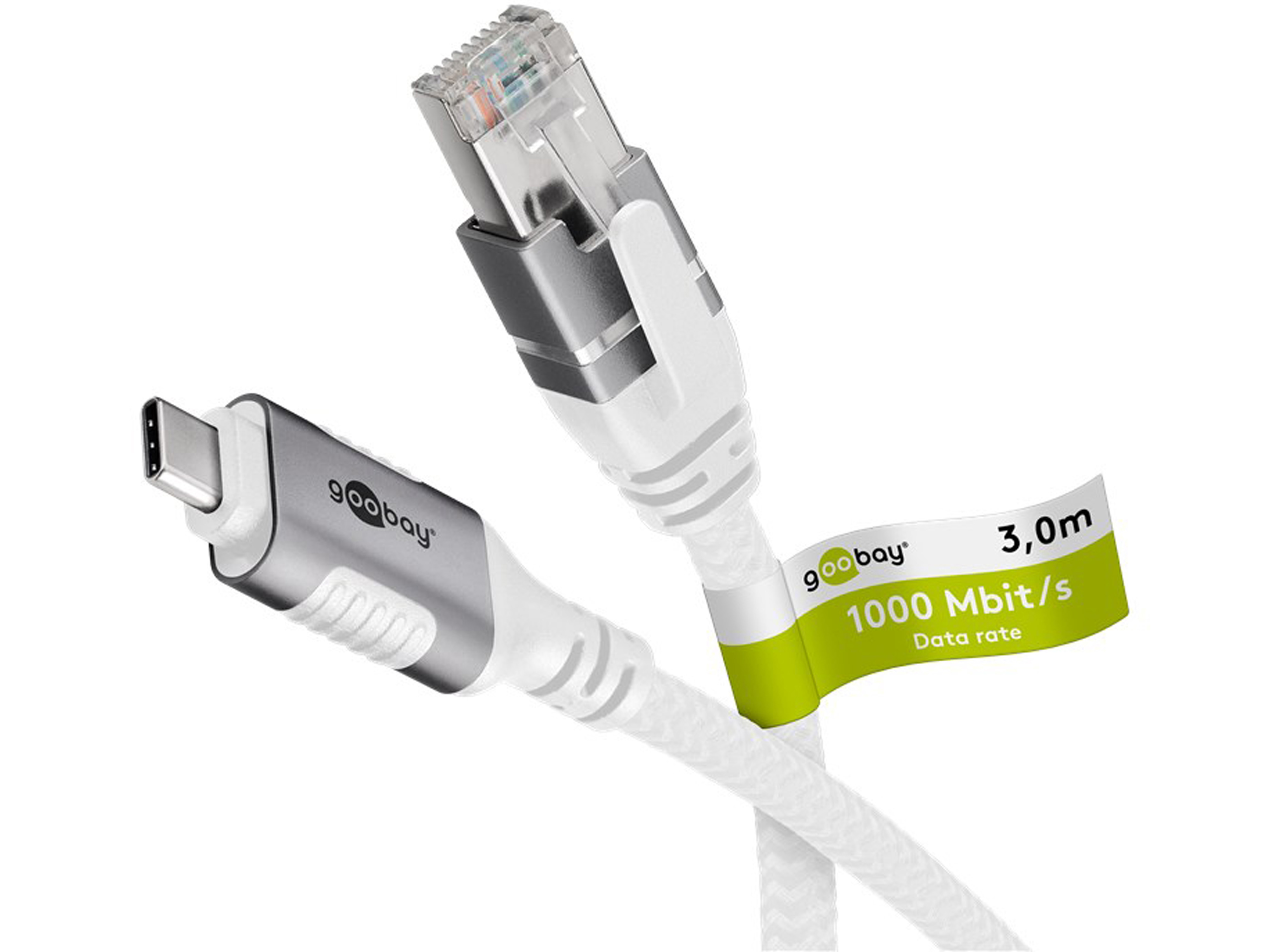 GOOBAY Ethernet-Kabel CAT6 USB-C 3.1 auf RJ45, 3m, weiß GOOBAY Ethernet-Kabel CAT6 USB-C 3.1 auf RJ45 1m
