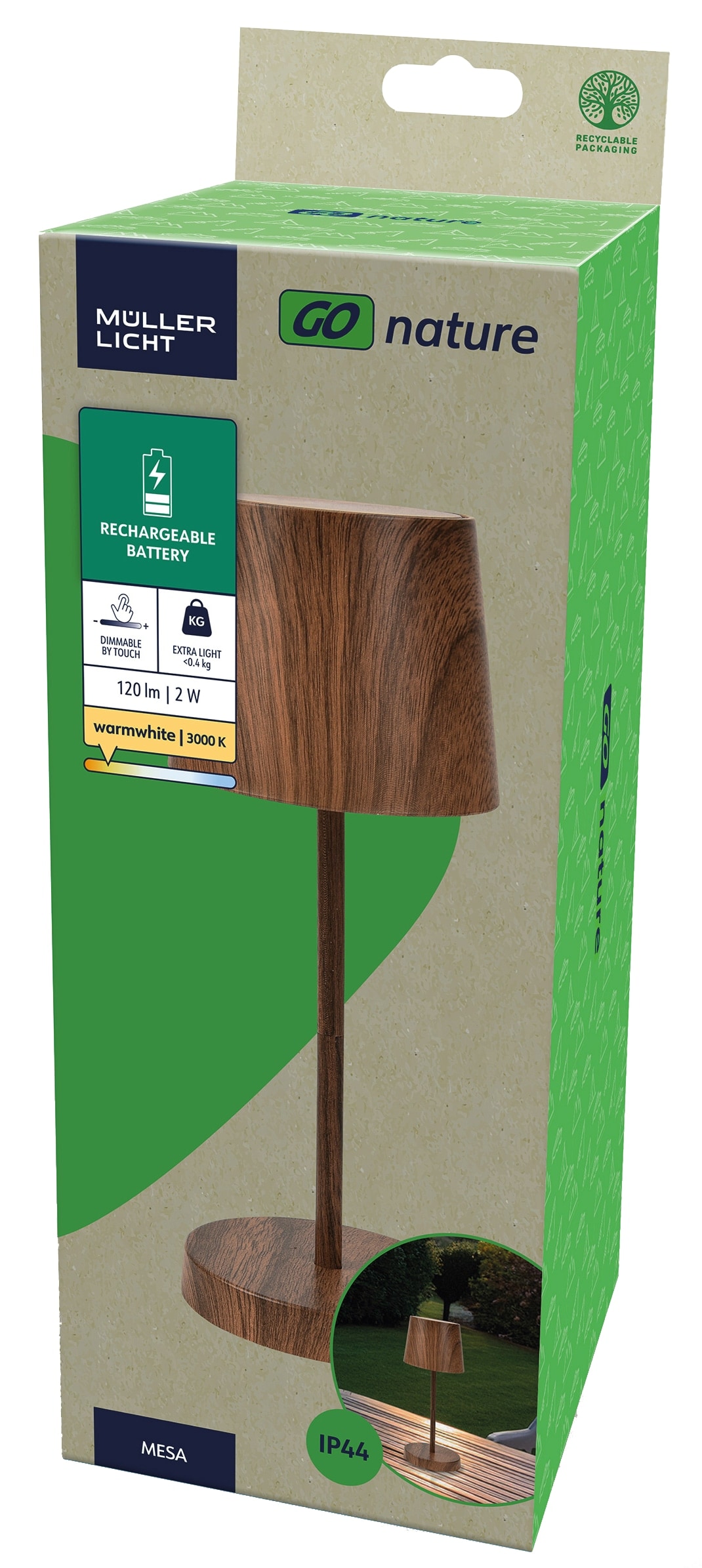 MÜLLER-LICHT LED-Akku-Tischleuchte MESA, 2W, 120lm, 3000K, braun