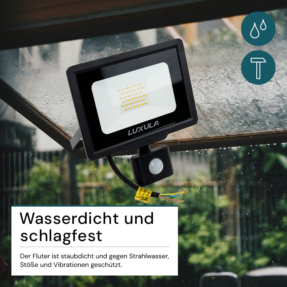 LUXULA LED-Fluter mit Bewegungsmelder, EEK: F, 30W, 3000lm, 4000K, IP65, schwarz LUXULA LED-Fluter mit Bewegungsmelder, EEK: F, 30W, 3000lm, 4000K, schwarz