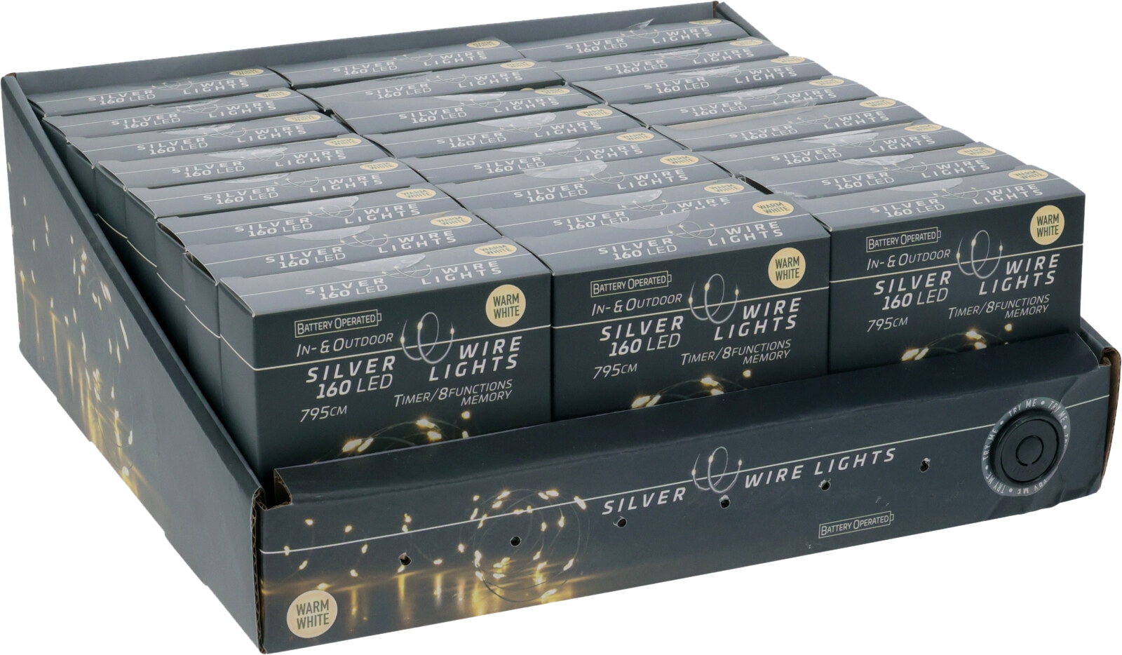 KOOPMAN LED-Lichterkette warmweiß, Batteriebetrieben, 160 LEDs, Silberdraht, Innen/Außen, 7,95m
