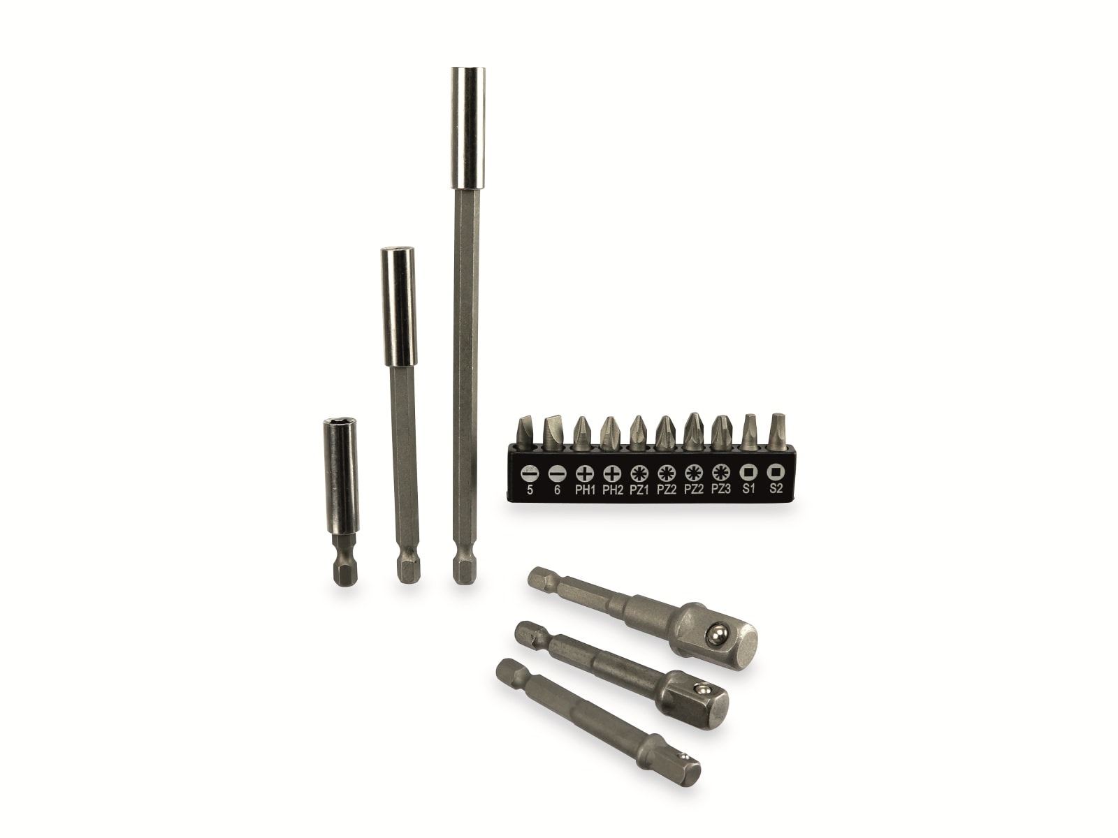 MASTERPROOF Steckschlüssel-Adapter-Bit Satz Verlängerungen, 6,3 mm, Sechskant, 16-tlg.
