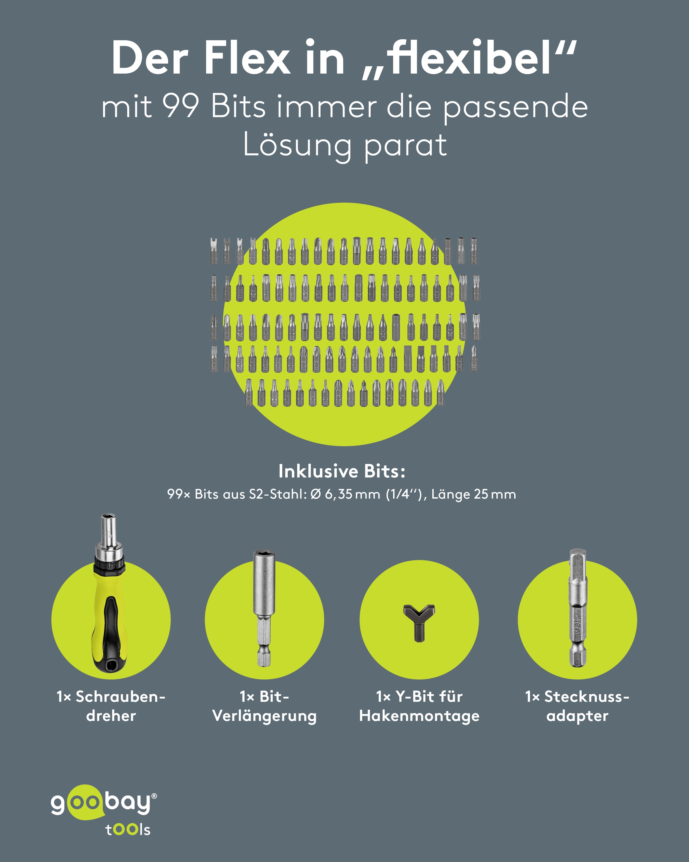 GOOBAY TOOLS Schraubendreher-Set, 77844, mit 100-tlg. Bitsatz