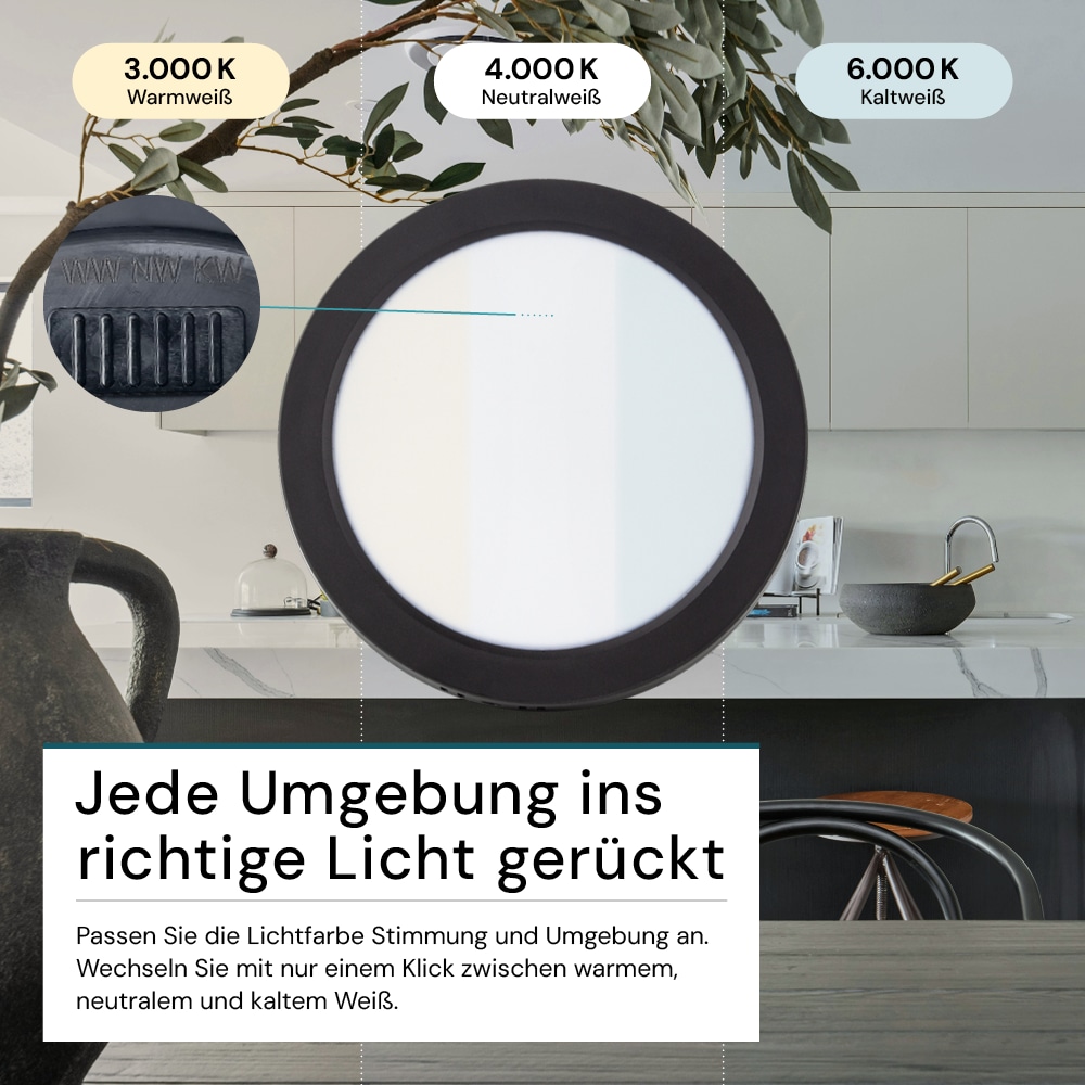 LUXULA LED-Deckenleuchte, 24W, EEK: F, 2400lm, CCT, IP44, rund, schwarz