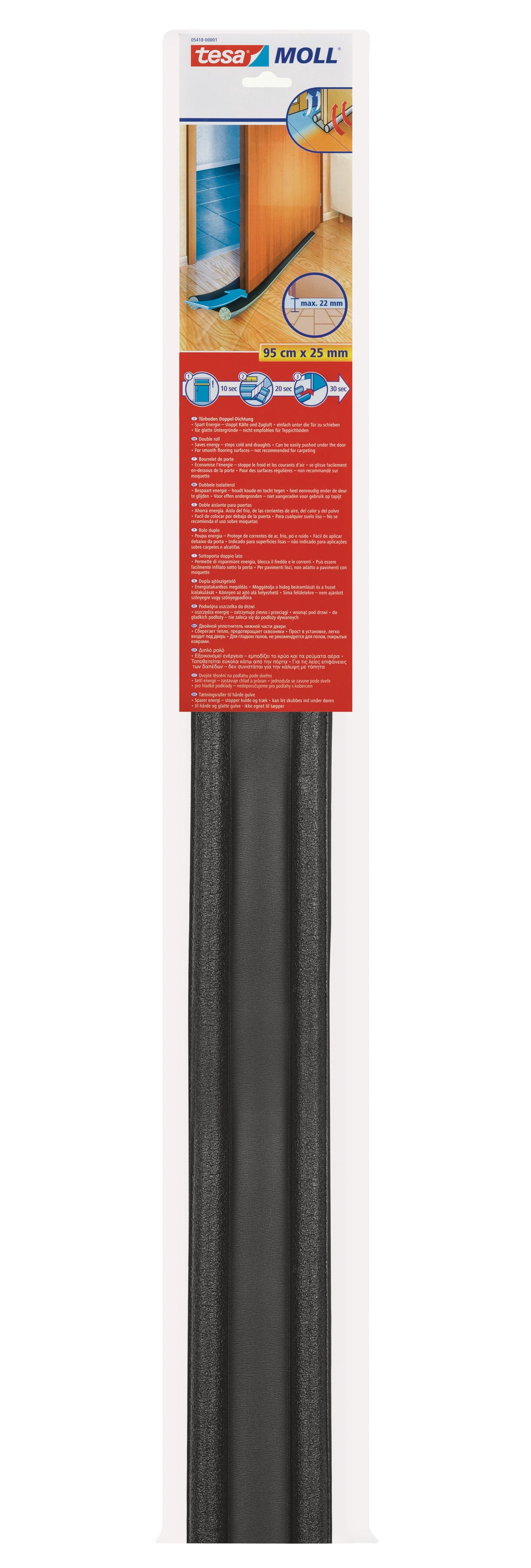 TESA tesamoll® Zugluftstopper für glatte Böden, 25 mm x 0,95 m, anthrazit