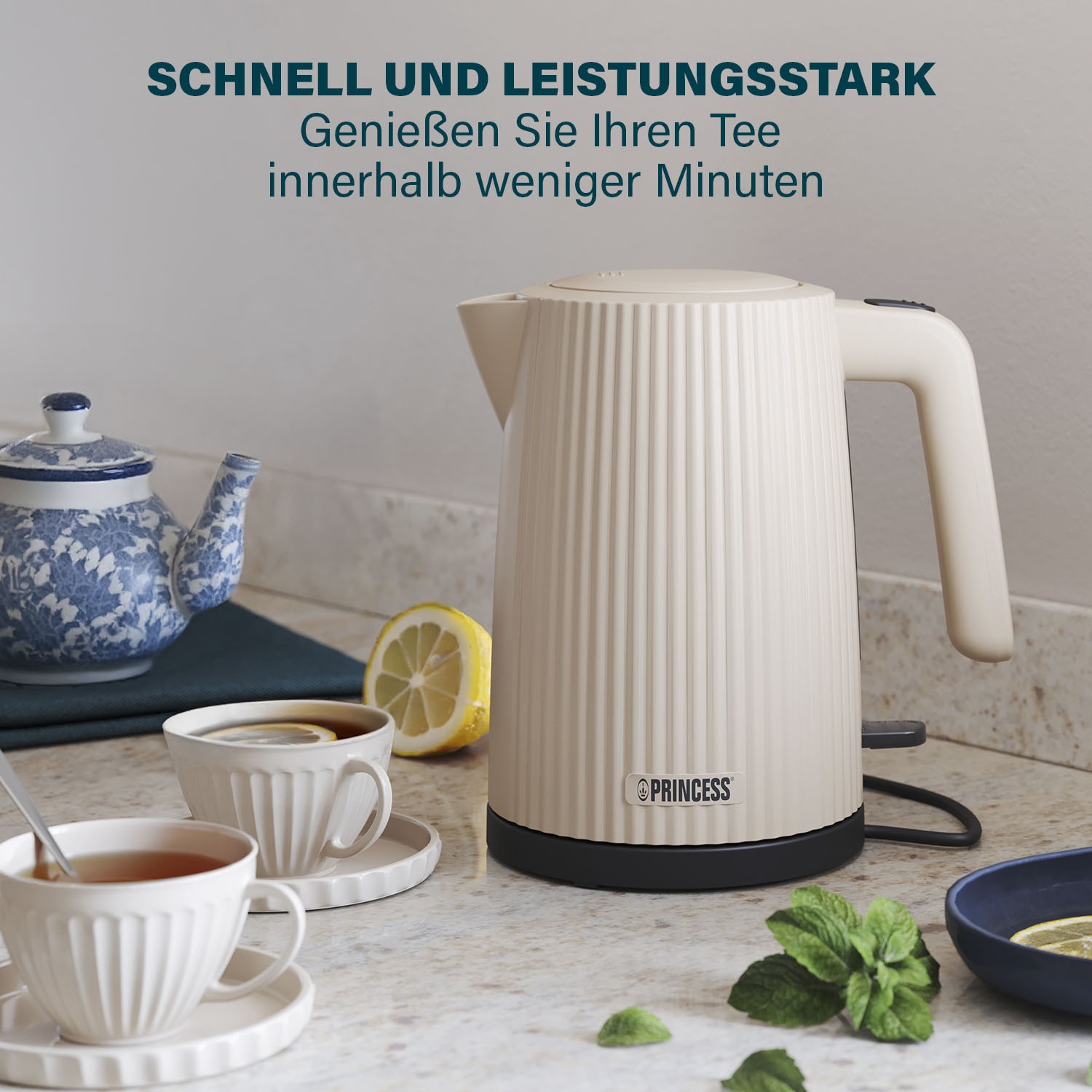 PRINCESS Wasserkocher Wave, 1,7L, 360° kabellos, 0,7m Kabel, 2200W, beige PRINCESS Wasserkocher Wave, 1,7L, 360° kabellos, 0,7m Kabel, 2200W, beige