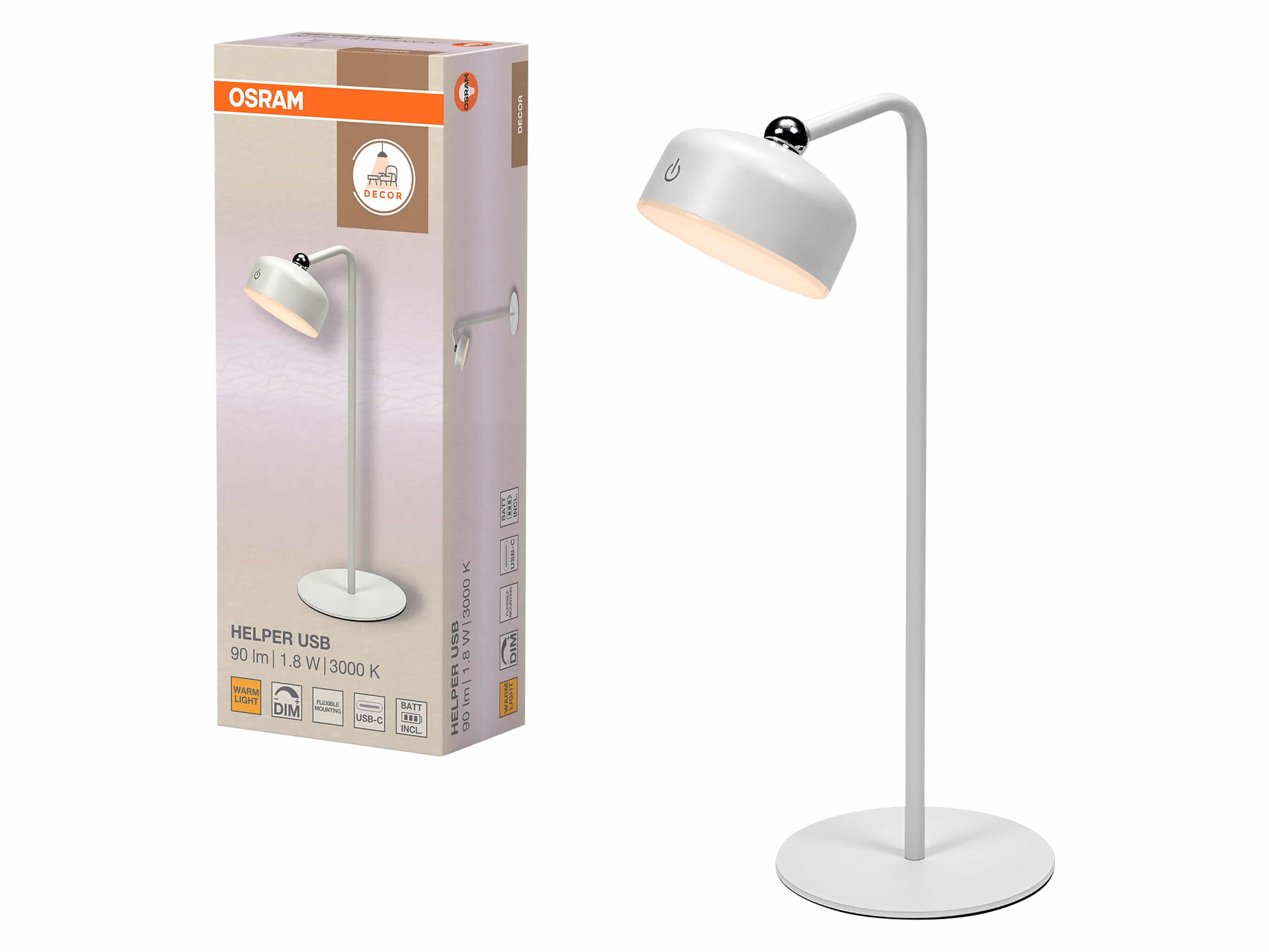 OSRAM LED-Tischleuchte, 1,8W, 3000K, 140lm, warmweiß, Dimmbar, IP20, weiß OSRAM LED-Tischleuchte, 1,8W, 3000K, 140lm, warmweiß, Dimmbar, IP20, weiß