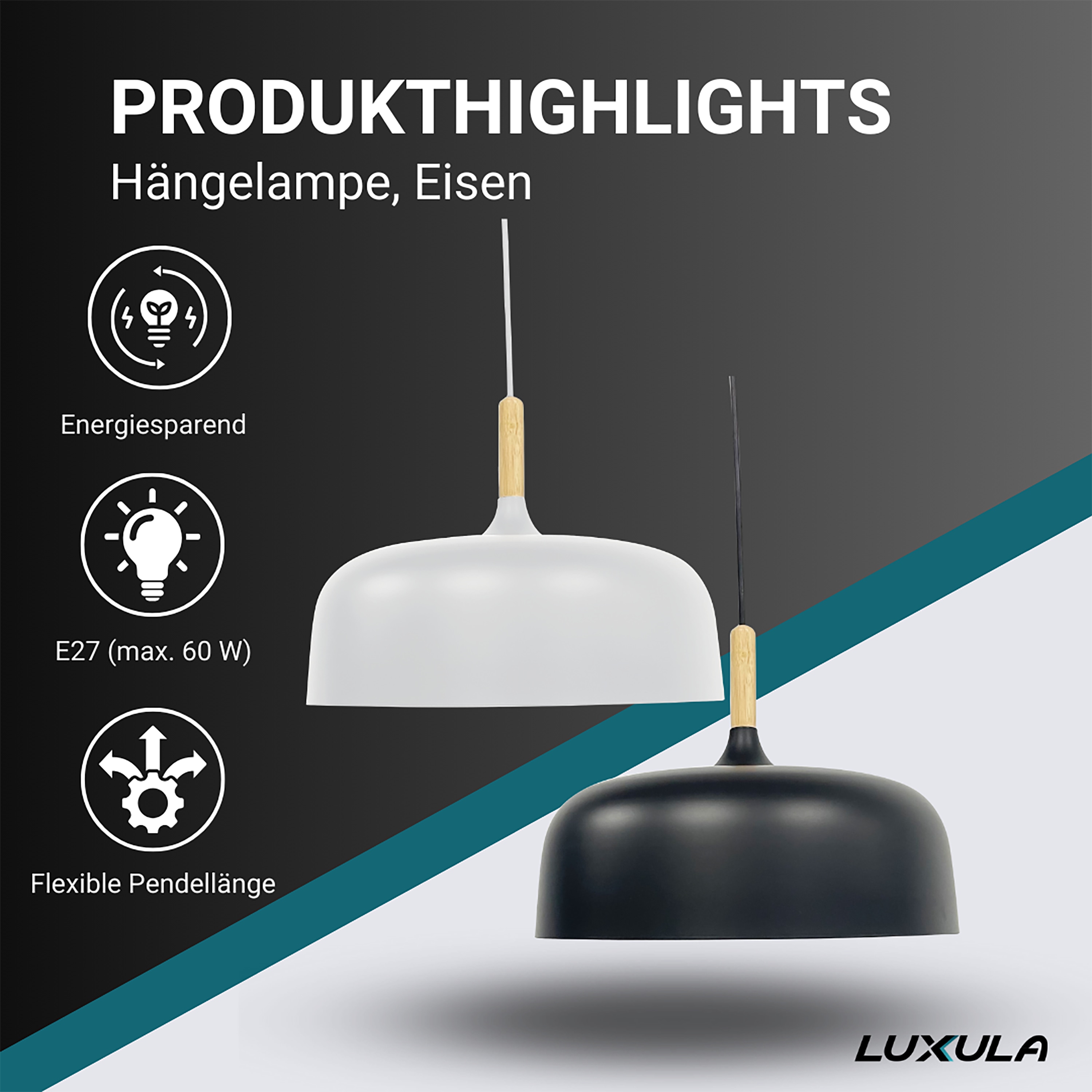 LUXULA LED-Hängeleuchte LX700173, E27-Fassung, IP20, Ø30 cm, weiß, rund