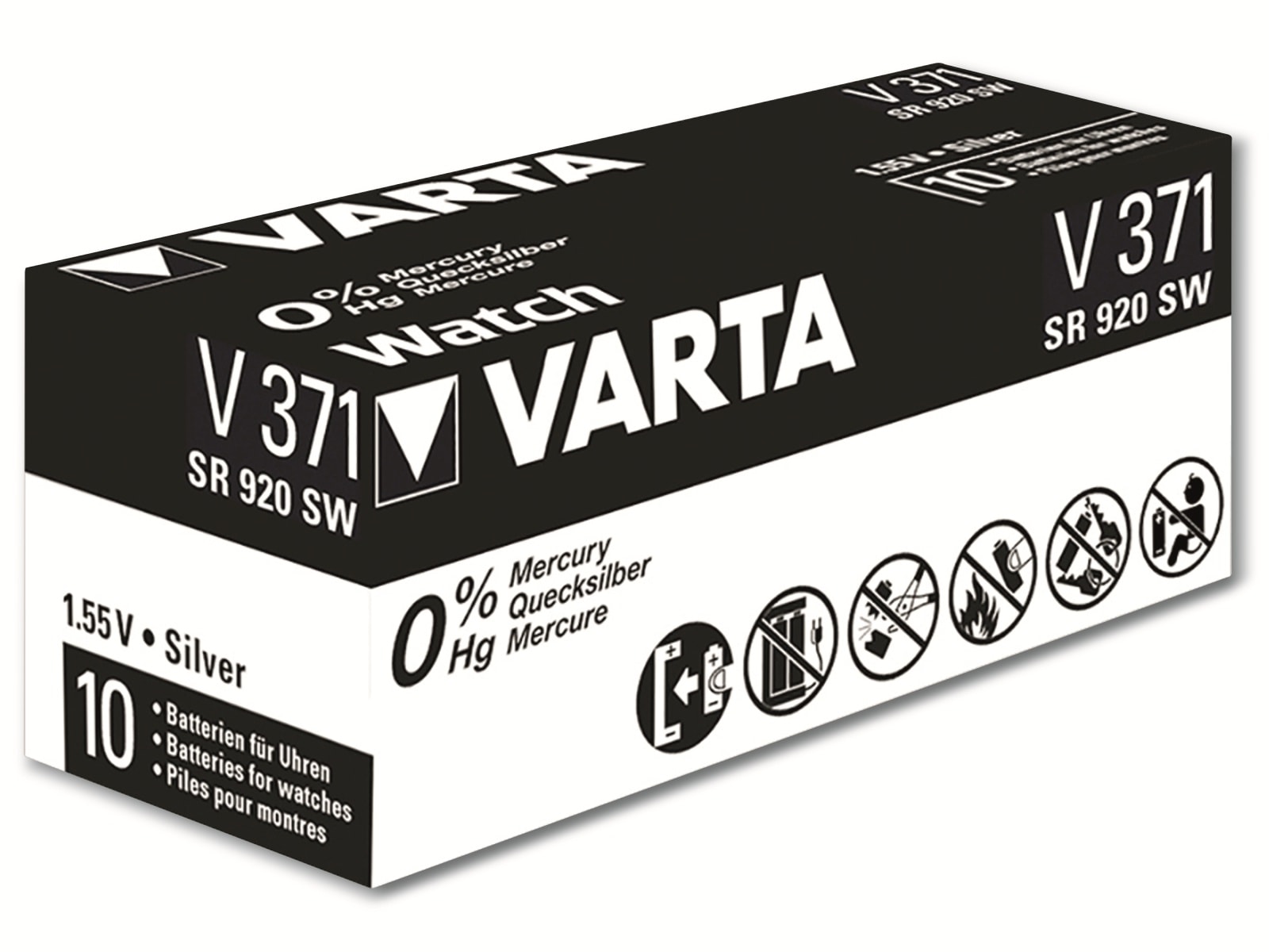 VARTA Knopfzelle Silver Oxide, 371 SR69,  1.55V, 10 Stück
