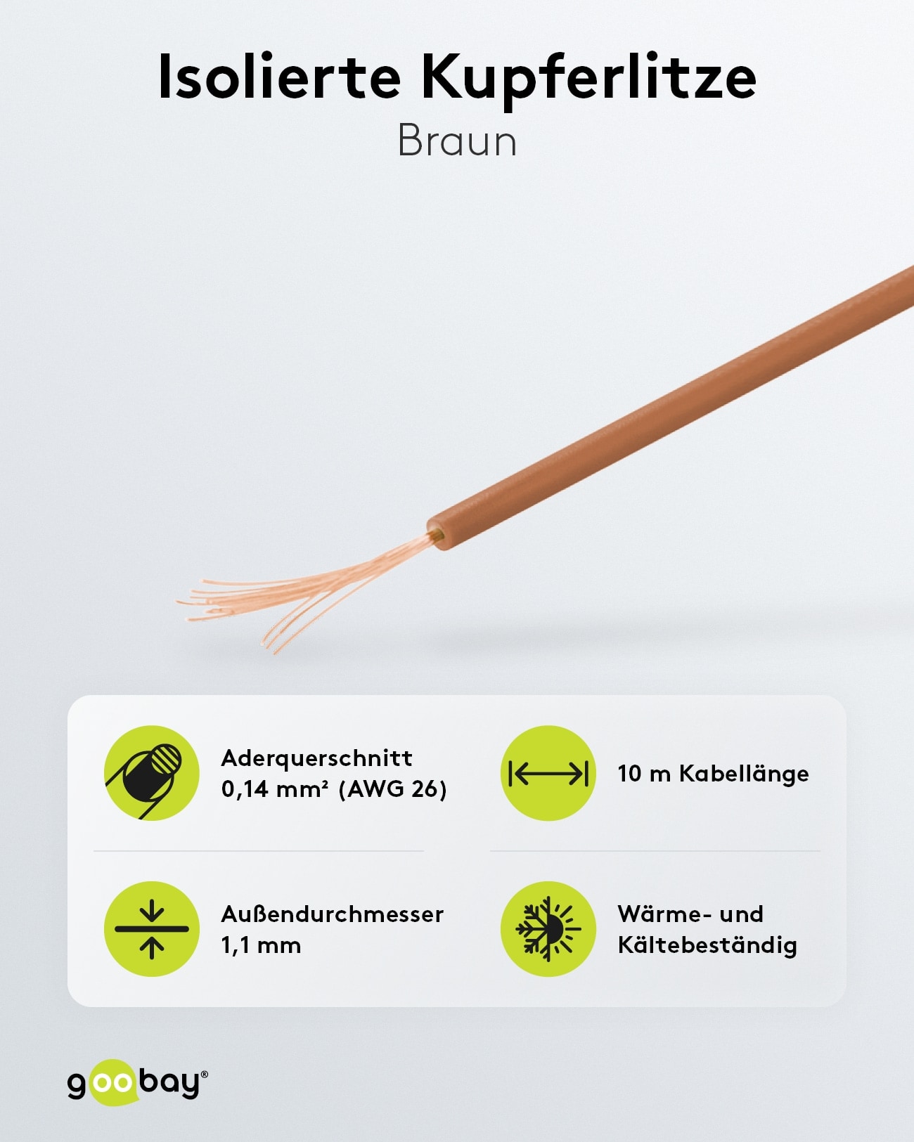 GOOBAY Kupferlitze 55040, 1x 0,14 mm², isoliert, 10 m , braun