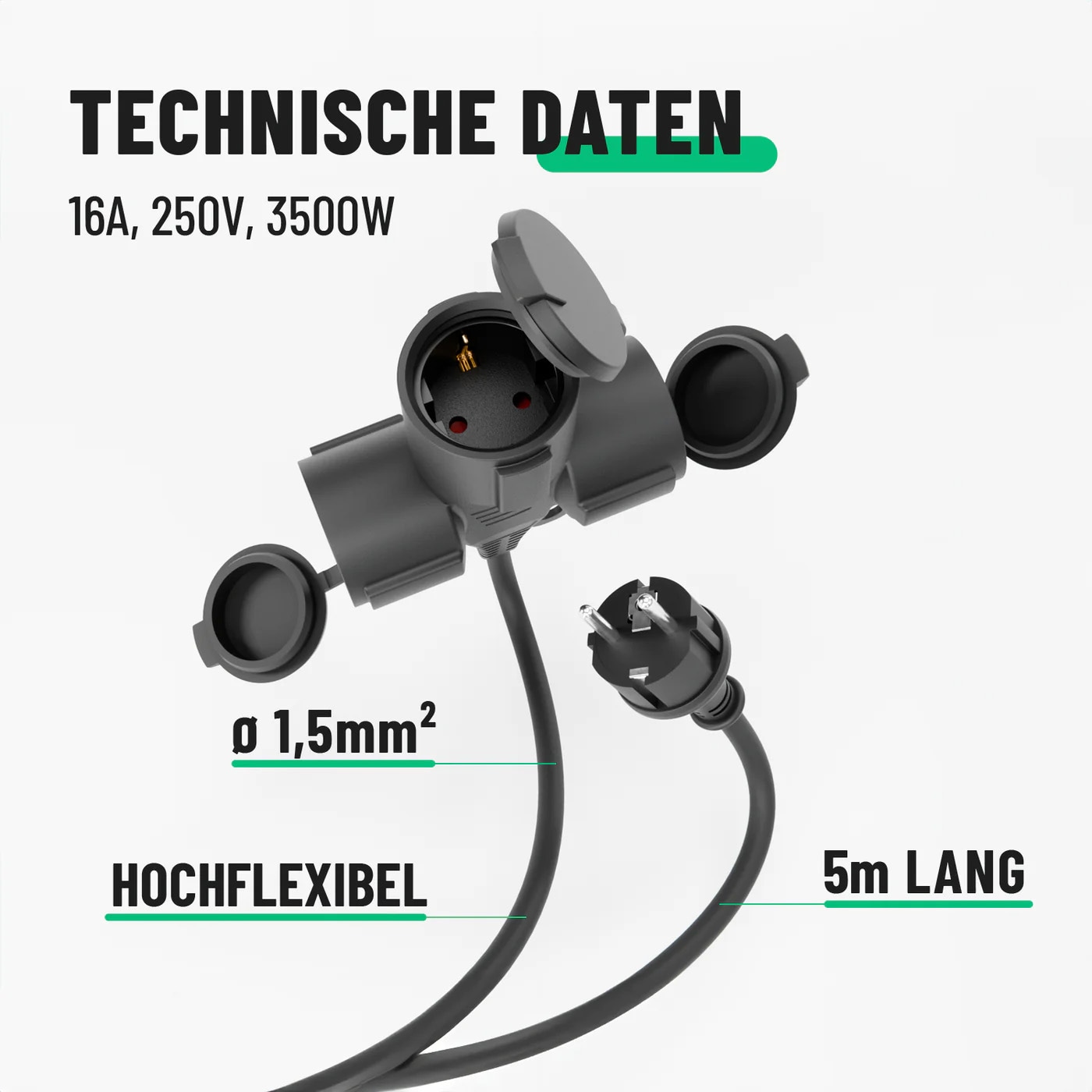 ABSINA Verlängerungskabel 151235, 3-Fach, 20 m