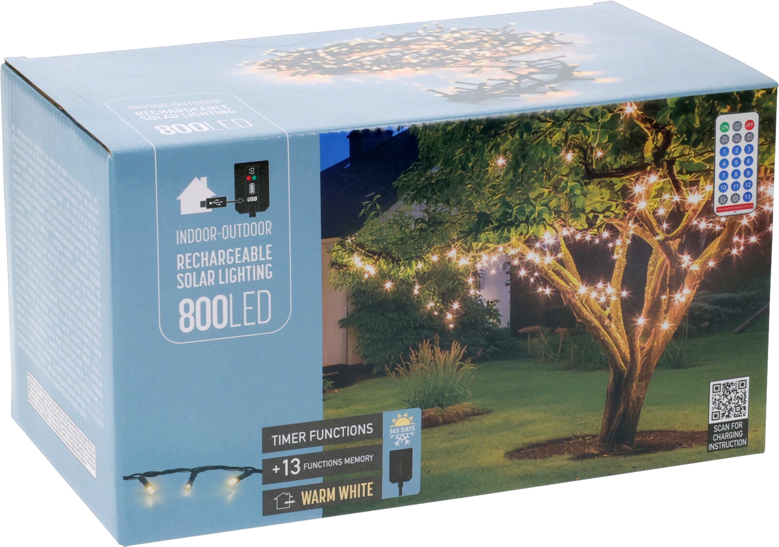 KOOPMAN Solar LED-Lichterkette, 800 LEDs, warmweiß, 18,90m, 14 Funktionen, Innen/Außen