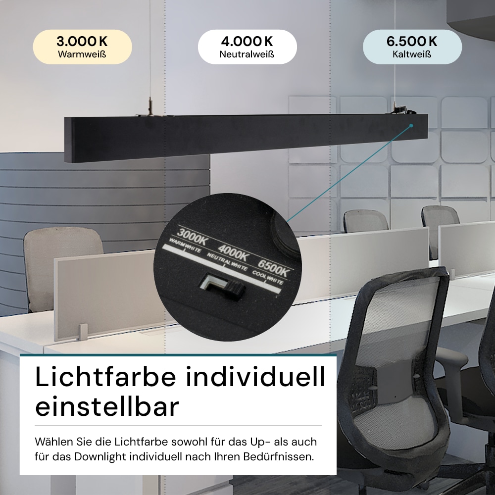 LUXULA LED-Büro-/Tresenleuchte, 30W, 3000/4000/6500K, EEK: E, 3600lm, IP20, schwarz