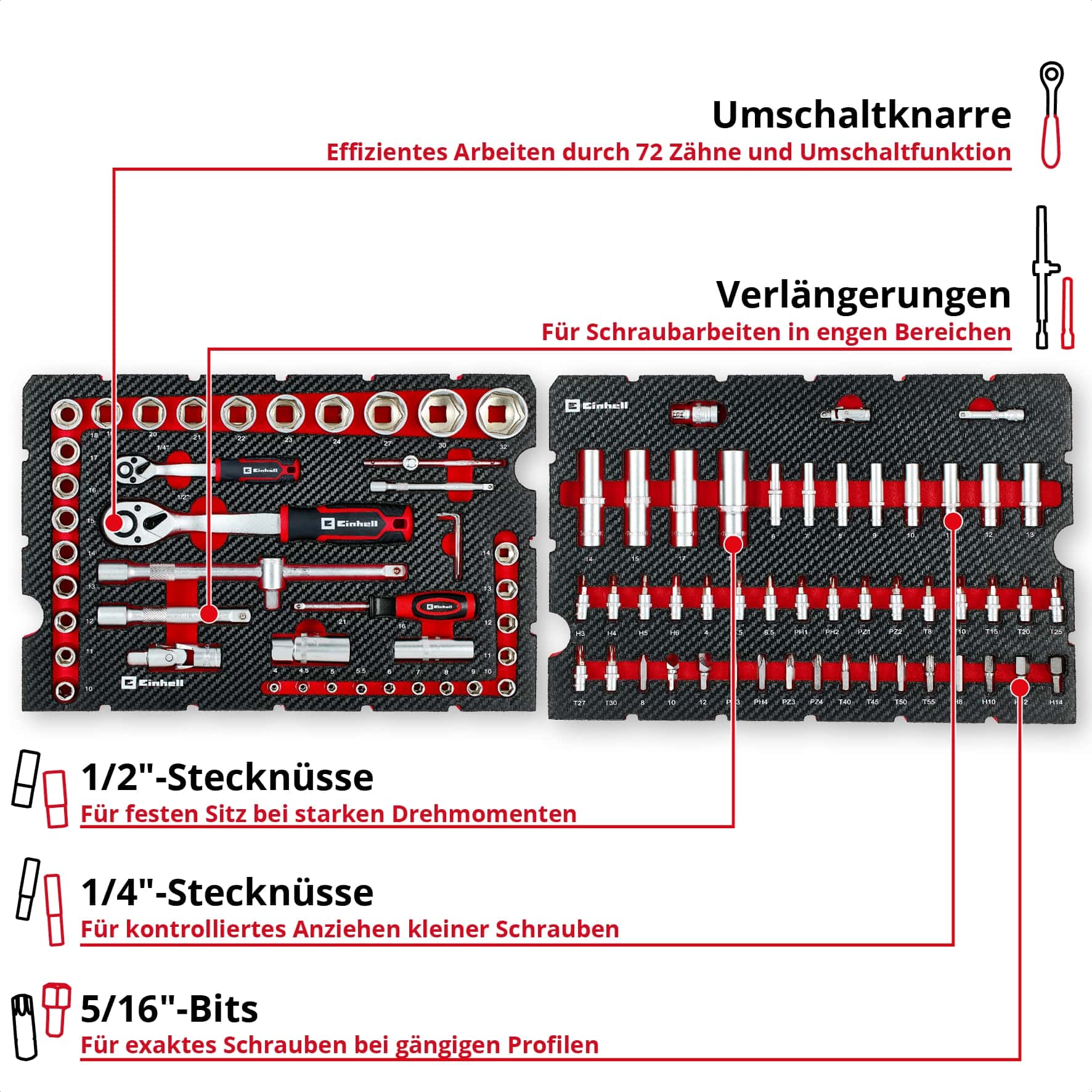 EINHELL Werkzeugkoffer Werkstatt, 370514, E-Case, 92-teilig EINHELL Werkzeugkoffer Werkstatt, 370514, E-CASE, 92-teilig