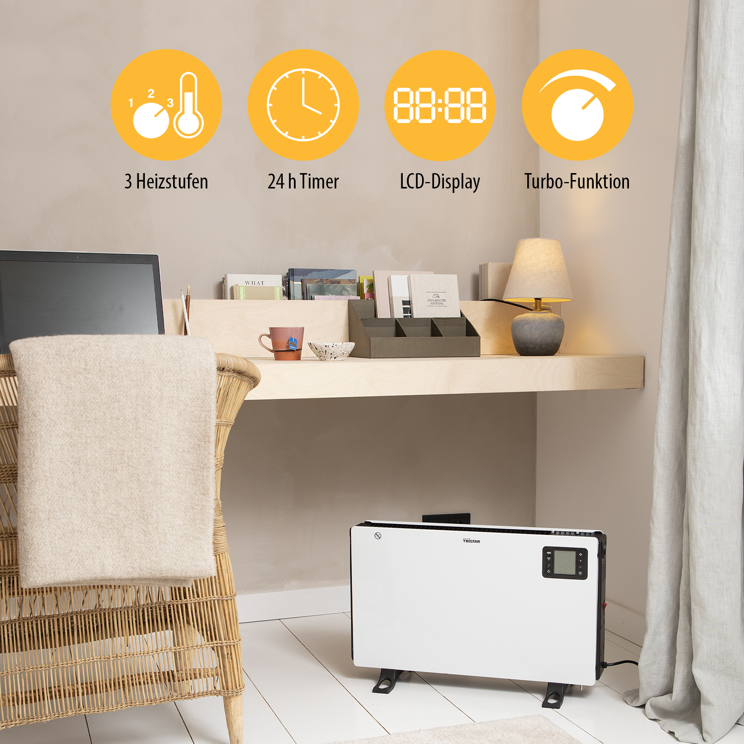 TRISTAR Konvektorheizung KA-5819, 3 Stufen, Wi-Fi, 2000 W, weiß