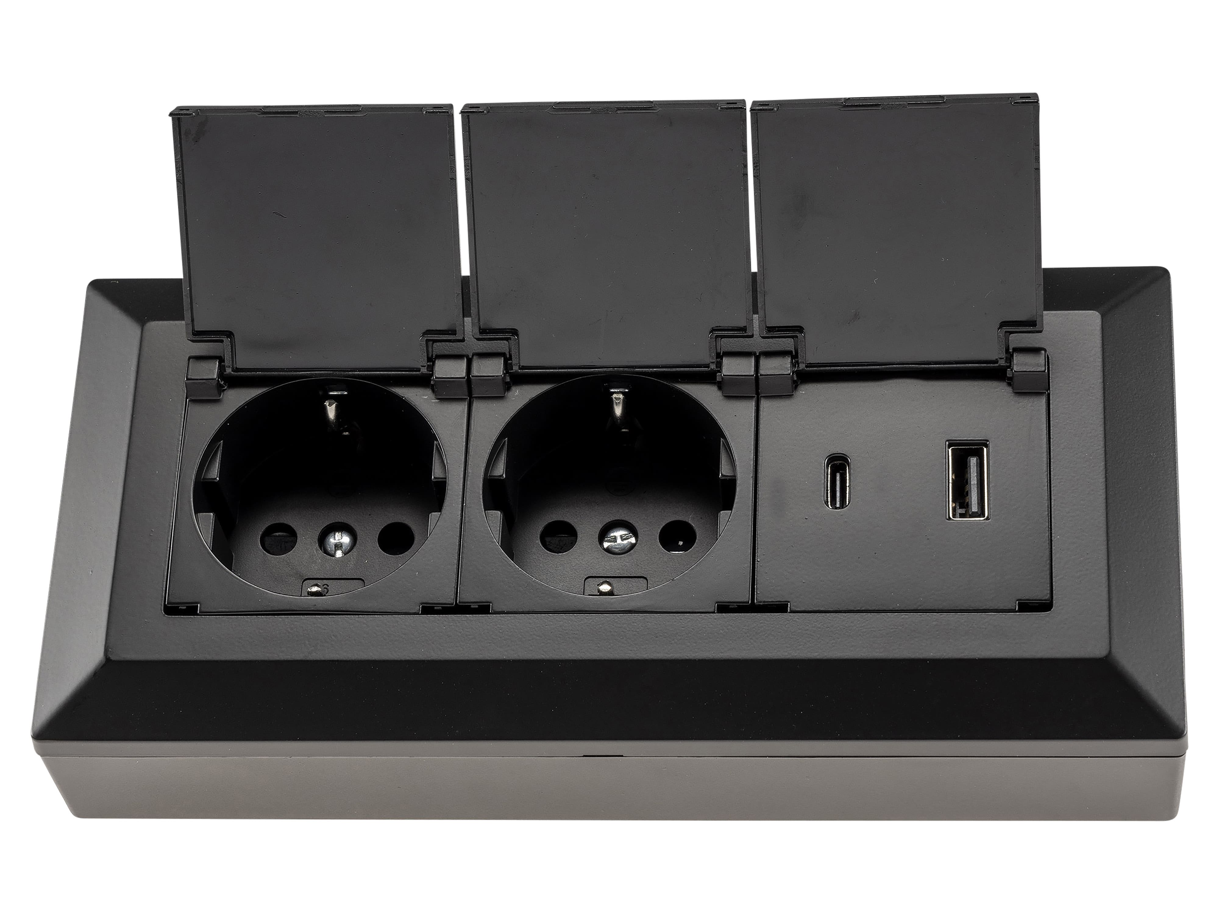 CHILITEC Steckdosenblock 23953, 2-fach, mit Schutzklappen, USB-A+C, schwarz CHILITEC Steckdosenblock 23953, 2-fach, mit Schutzklappen, USB-A+C, schwarz