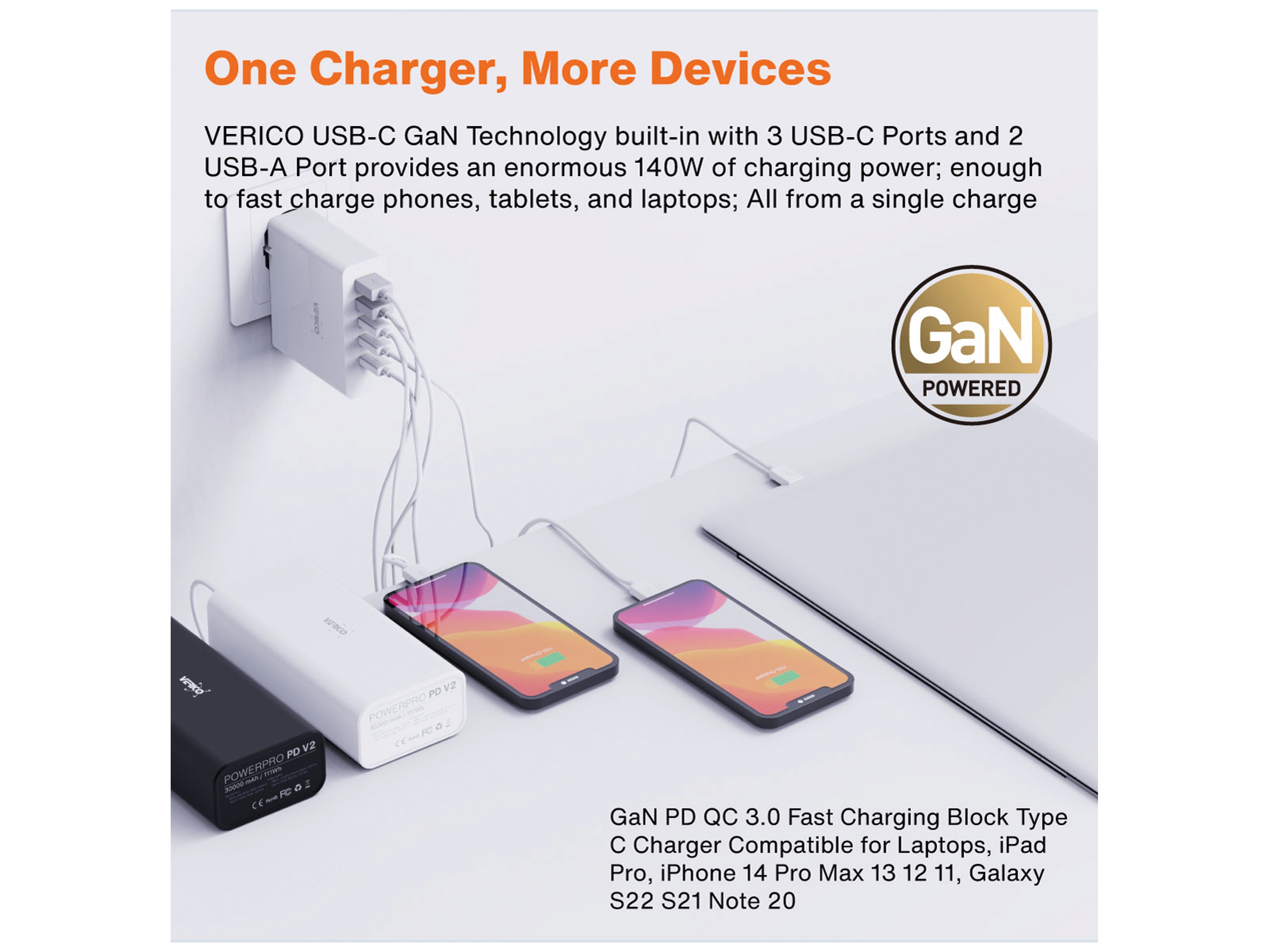 VERICO Power MOJO GaN 140W, 5 Port ,USB-Ladegerät VERICO Power MOJO GaN 140W, 5 Port ,USB-Ladegerät