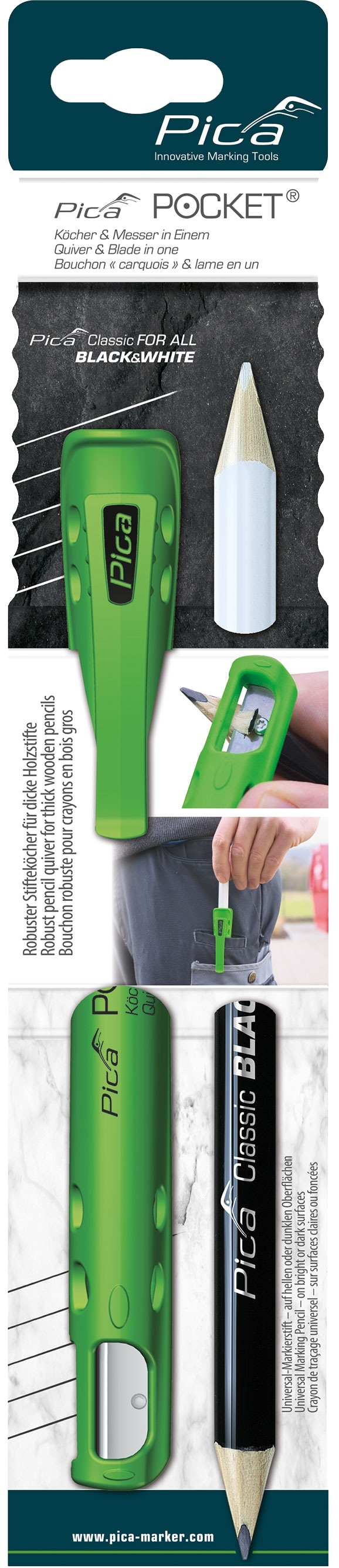 PICA Pocket Köcher & Spitzer in Einem, 505/03, inkl. Holzstift Black&White PICA Pocket Köcher & Spitzer in Einem, 505/03, inkl. Holzstift Black&White