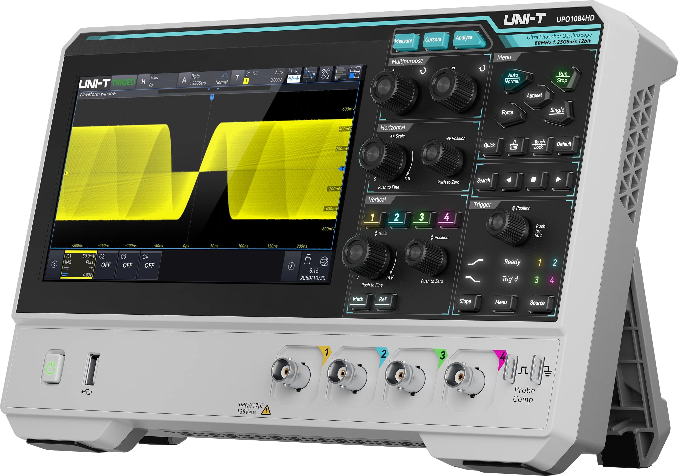 UNI-T Oszilloskop UPO1084HD, 4 Kanäle, 1,25 GS/s, 80 MHz