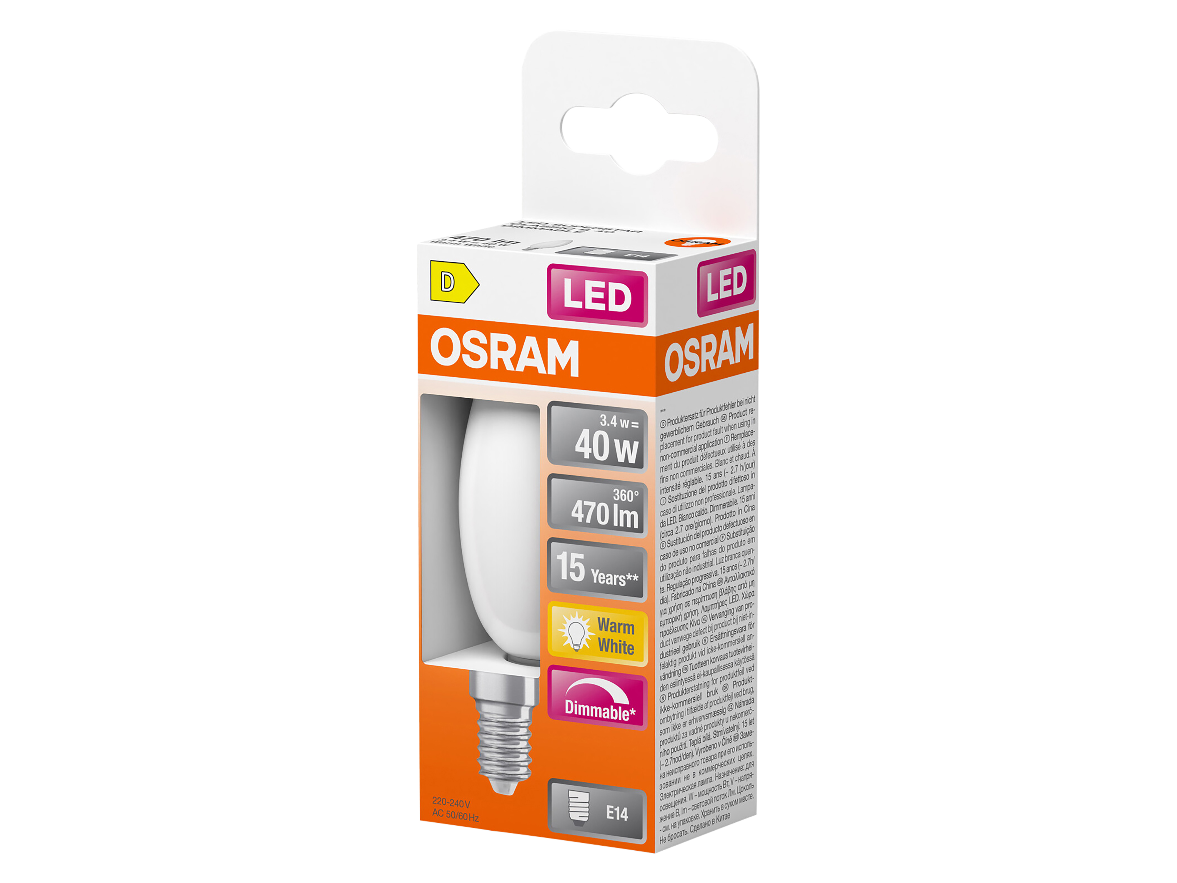 OSRAM LED-Lampe SUPERSTAR, dimmbar, E14, 3,4 W, 2700 K, EEK: D, 470 lm, warmweiß