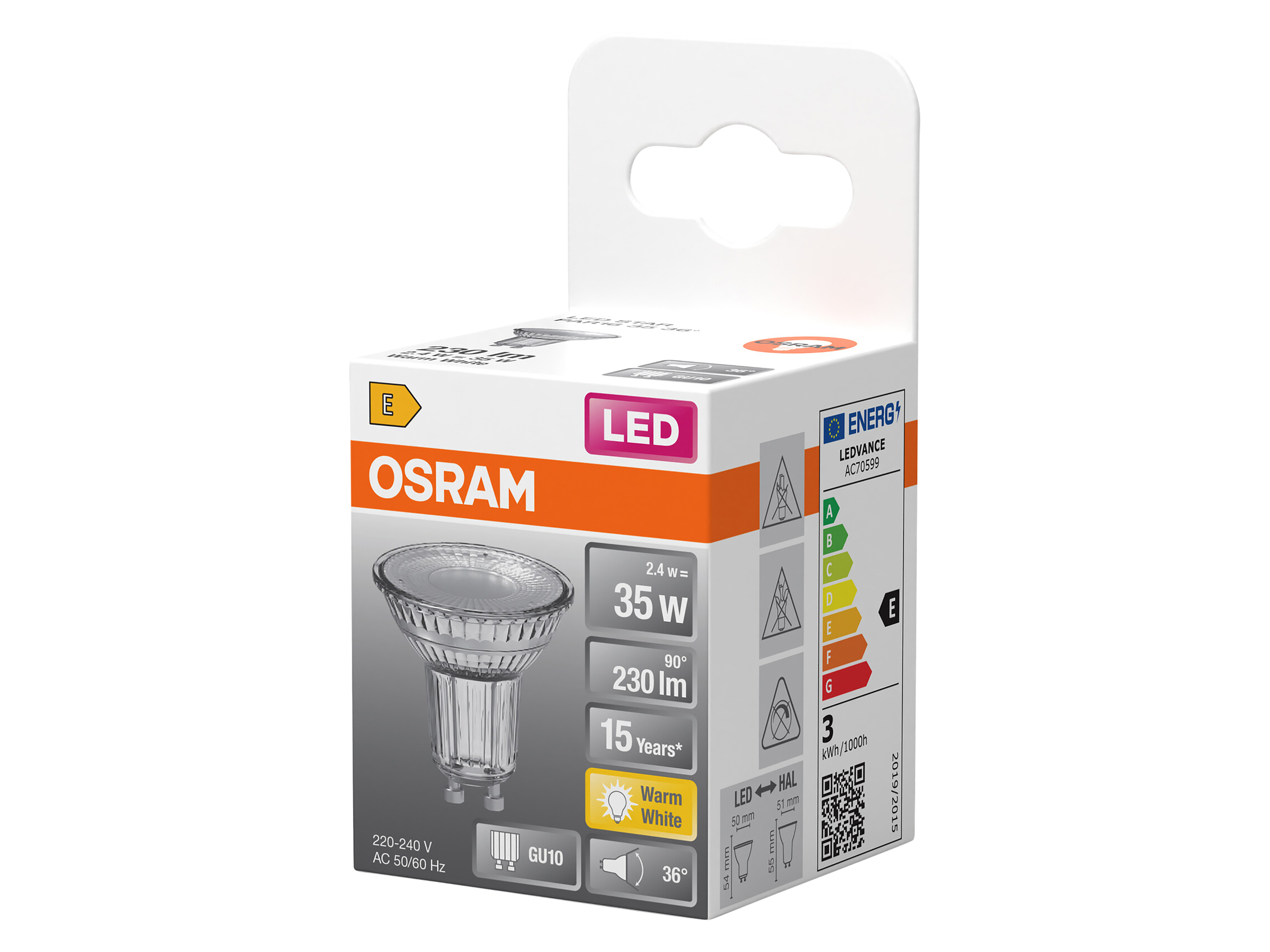 OSRAM LED-Lampe STAR, GU10, 2,4 W, 2700 K, EEK: E, 230 lm, IP,10 warmweiß
