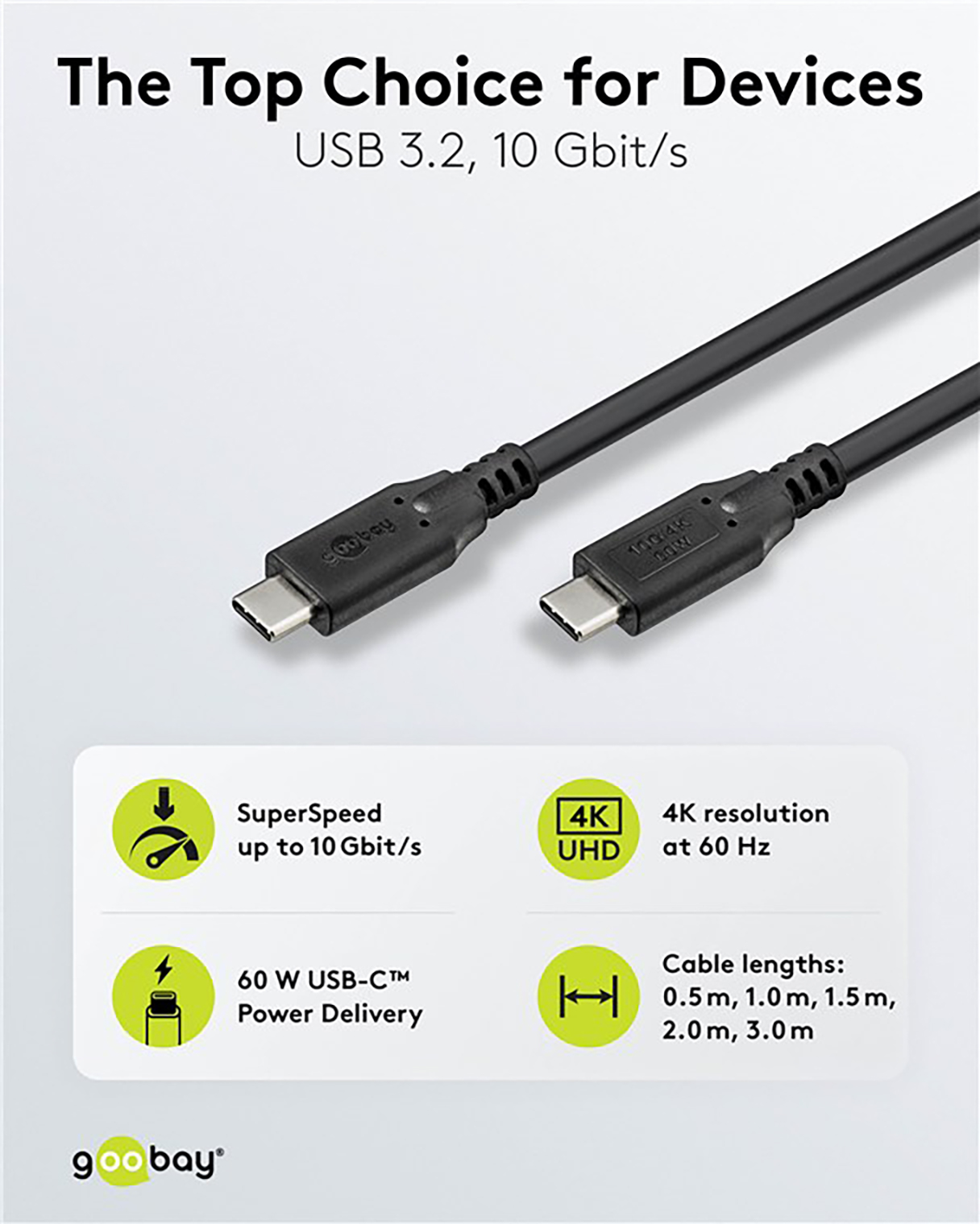GOOBAY USB-C Kabel 74205 USB3.2 60W 2m schwarz 10 Gbit/s GOOBAY USB-C Kabel 74205 USB3.2 60W 2m schwarz 10 Gbit/s