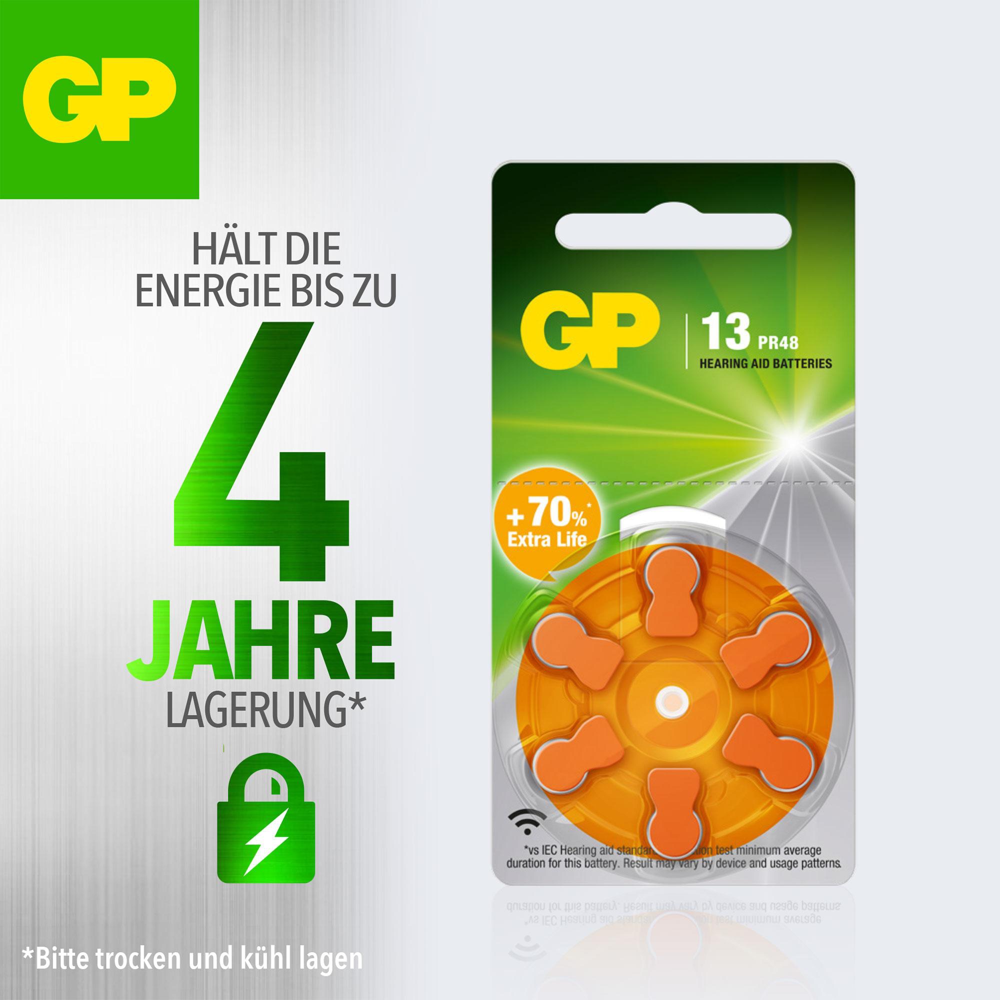 GP ZA 13 Hörgeräte Batterie, PR 48, 6-Stück