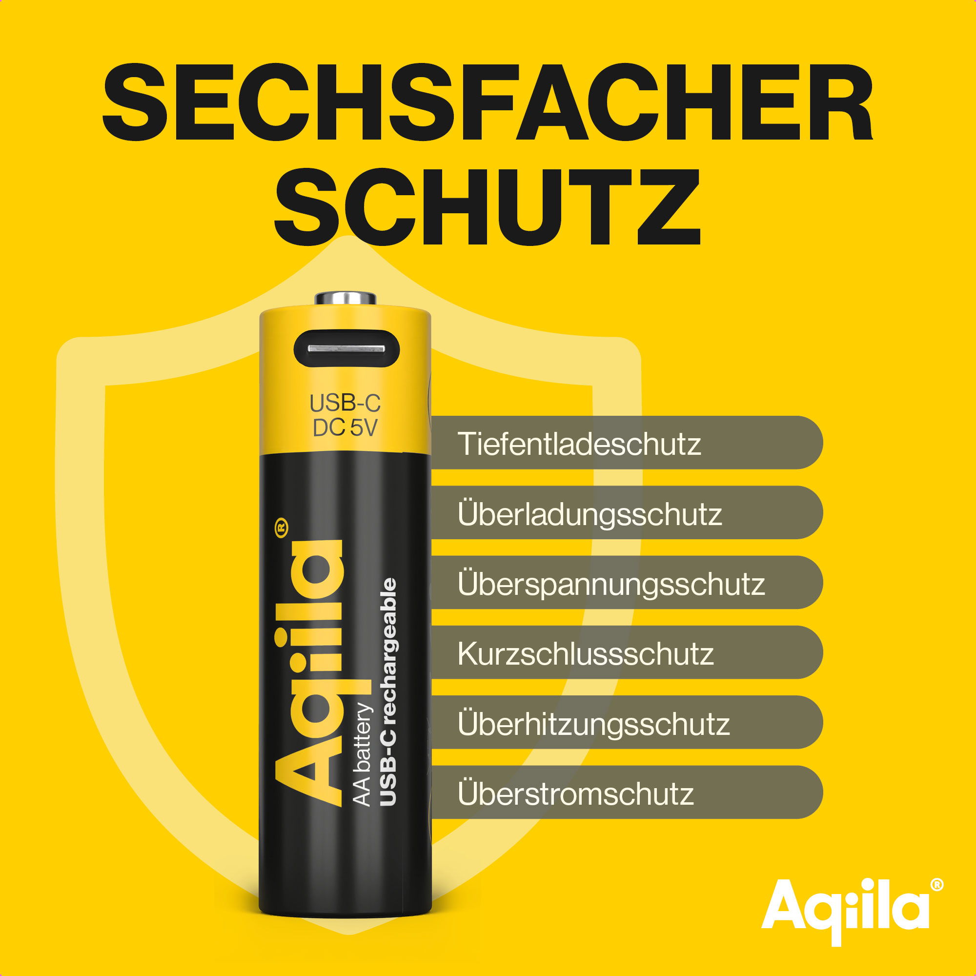 Li-lon-Akku AQILLA, AA, USB-C, 1,5 V, 4er Pack