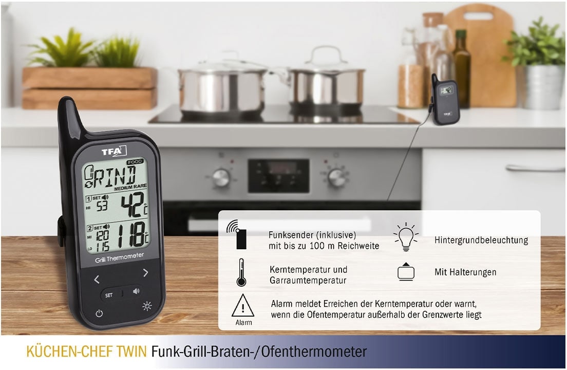 TFA Grill-Funkthermometer Küchen-Chef, 14.1511.01 TFA Grill-Funkthermometer Küchen-Chef, 14.1511.01