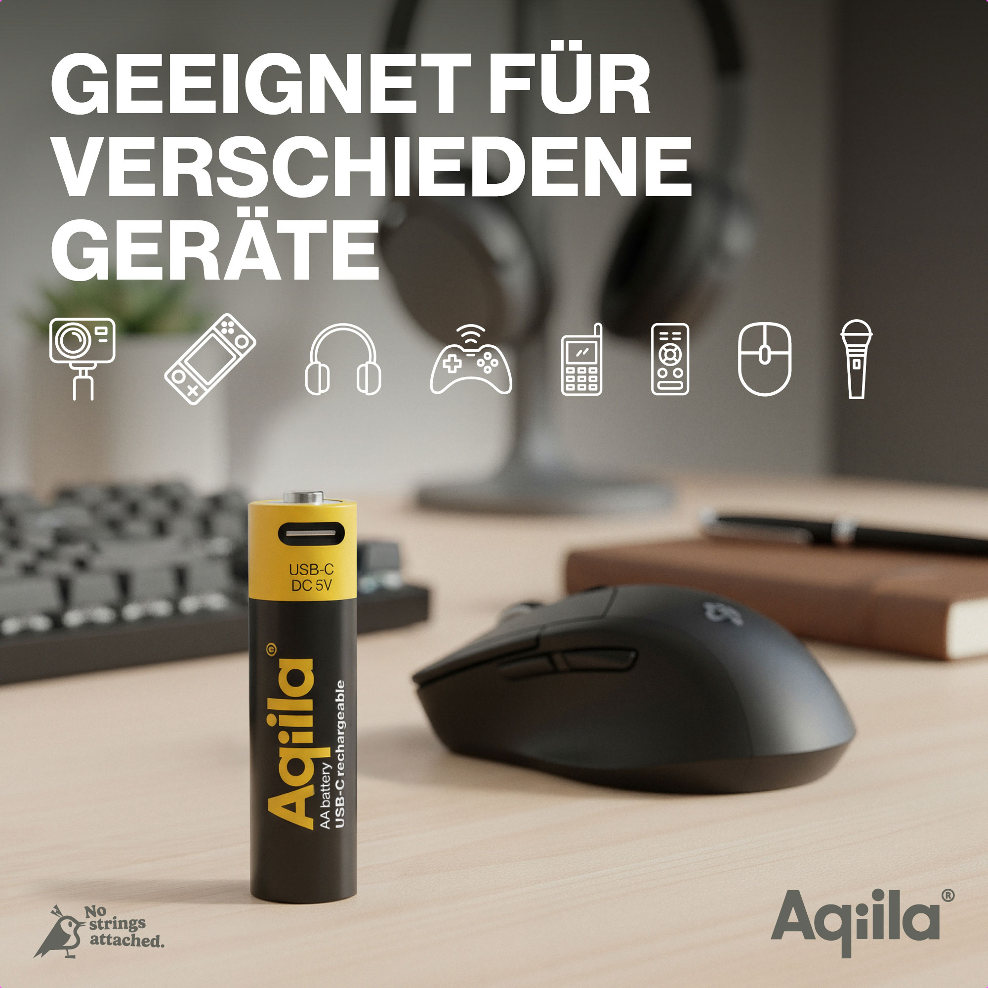 Li-lon-Akku AQILLA, AA, USB-C, 1,5 V, 4er Pack