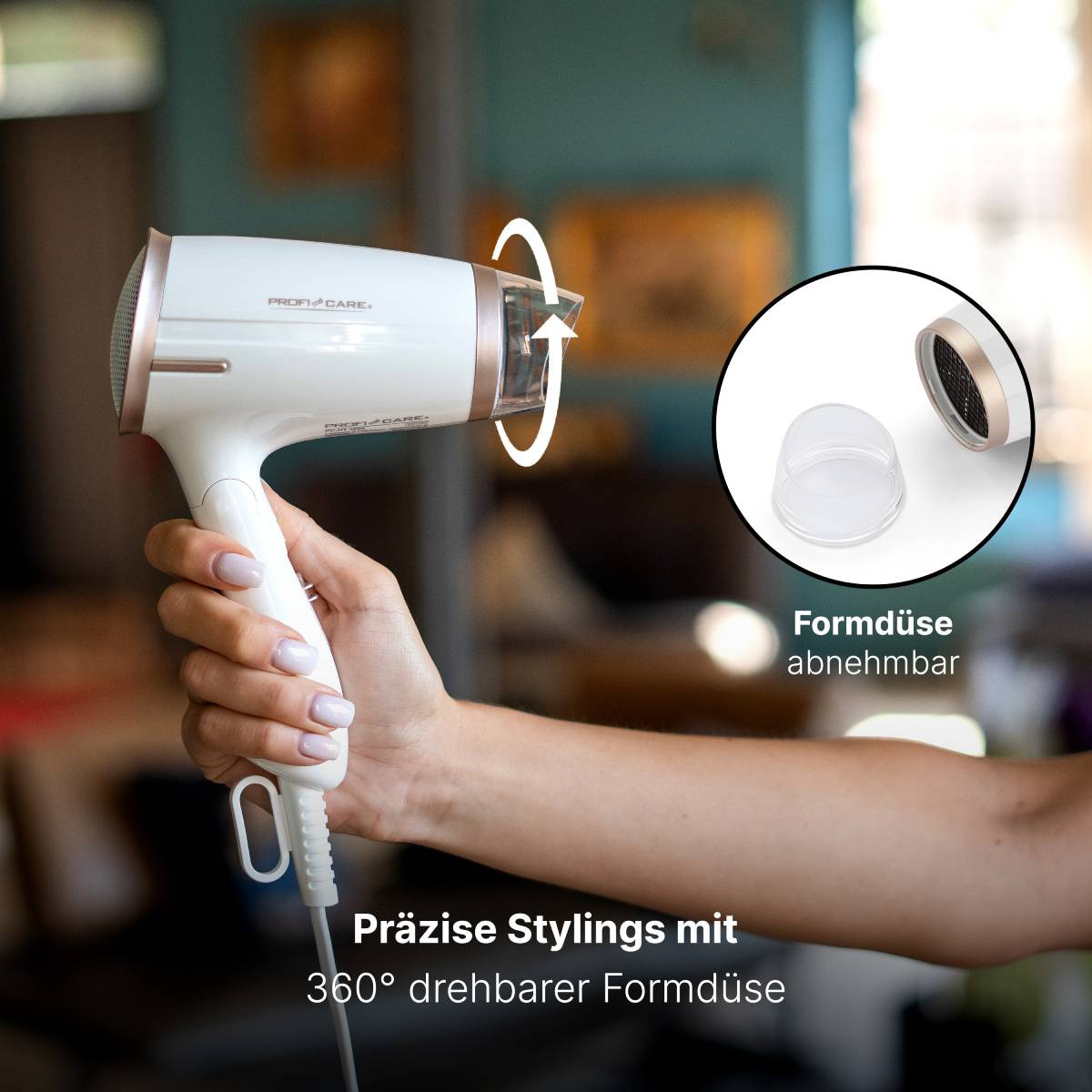 PROFICARE Haartrockner PC-HT 3009, Klappgriff, kompakt, 1400W, weiß-chanpanger