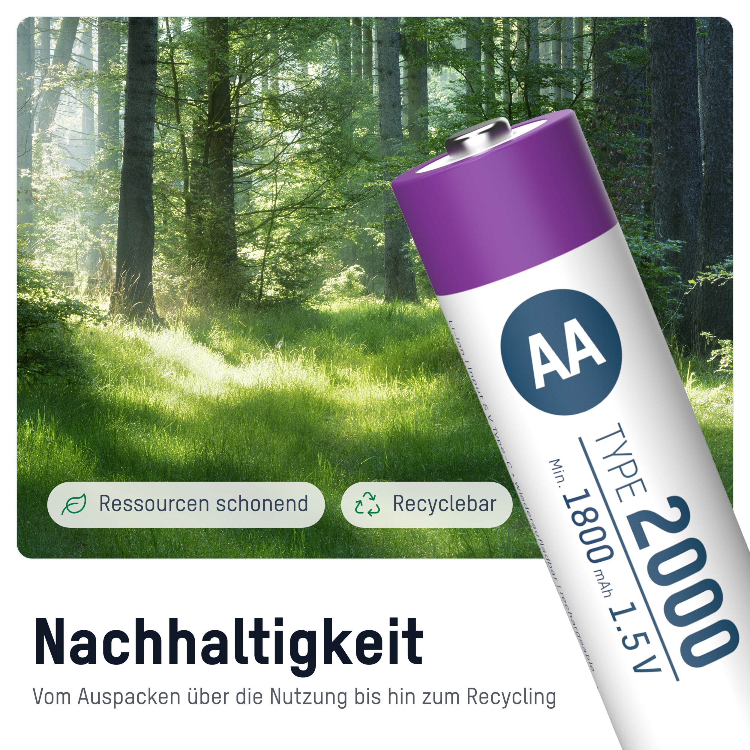 ANSMANN Li-Ion Mignon-Akku, AA, Typ 2000 (min. 1800mAh), 4 Stück