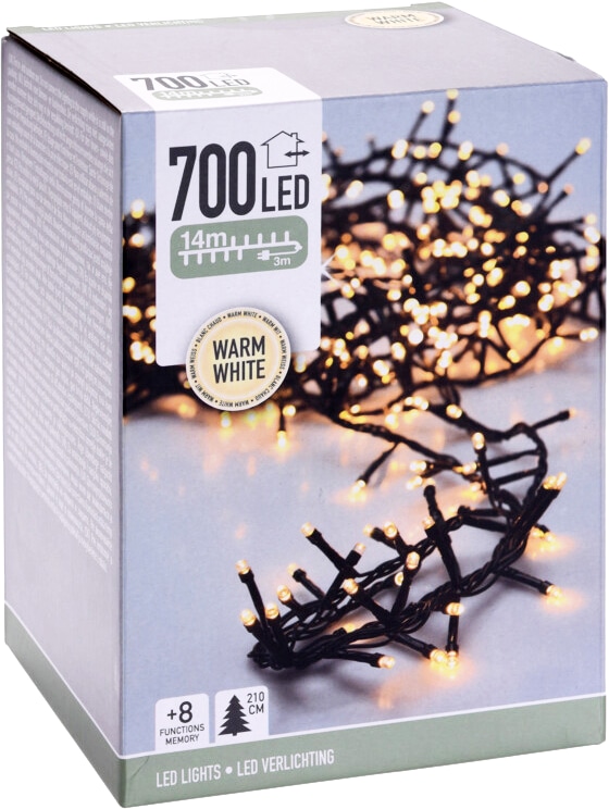 LED-Clusterlichterkette warmweiß, 700 LEDs, Grünes Kabel, Innen/Außen, 17m KOOPMAN LED-Clusterlichterkette warmweiß, 700 LEDs, Grünes Kabel, Innen/Außen, 17m