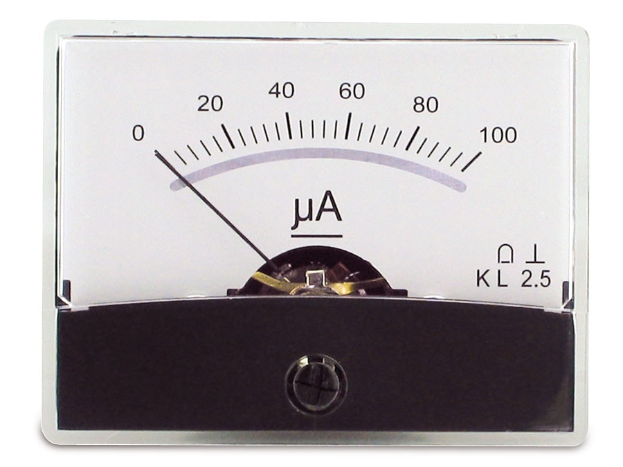 Einbau-Messinstrument mit Spiegelskala, 0...100 µA- Einbau-Messinstrument mit Spiegelskala, 0...100 µA-