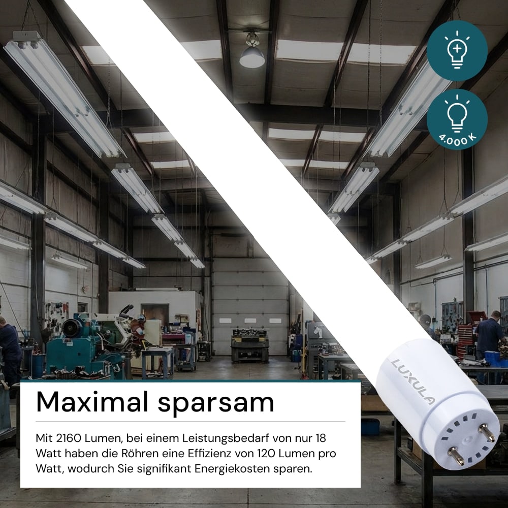 LUXULA LED-Röhre 2160lm LX100820, T8, 4000K, 120lm/W, 18W, mit Brücke