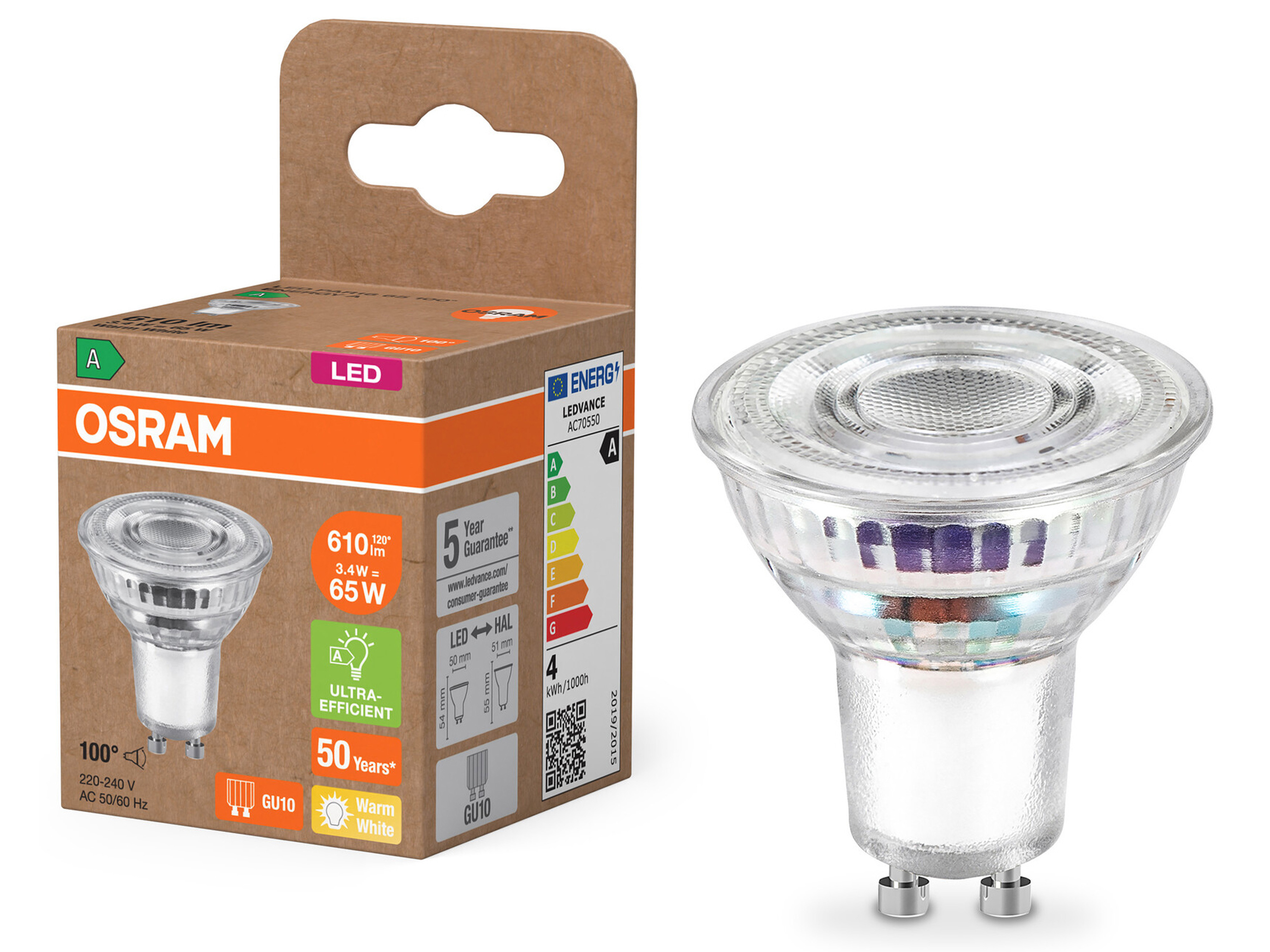 OSRAM LED-Reflektorlampe, GU10, 3,3 W, 2700 K, EEK: A, 600 lm, warmweiß